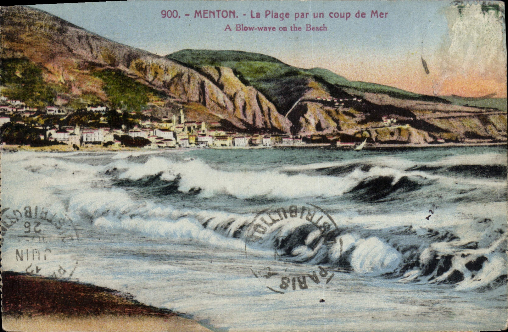 CPA Menton La Plage par un coup de Mer 