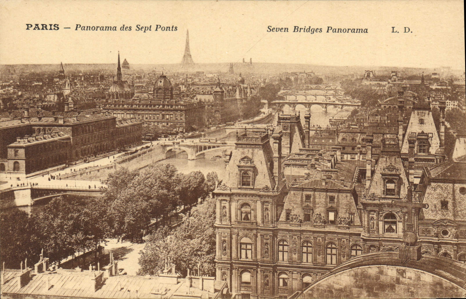 CPA Paris Panorama des Sept Ponts Tour Eiffel