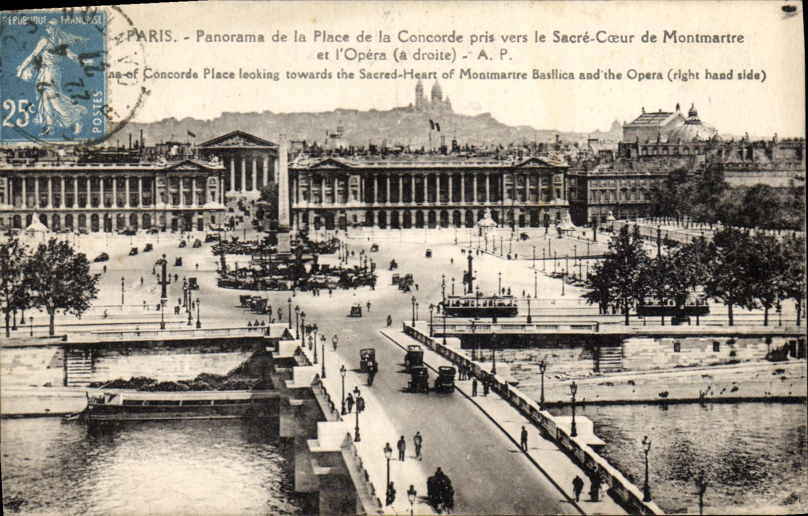 CPA Paris Panorama de la Place de la Concorde prise vers le Sacre Coeur de Montmartre et l'Opera a d