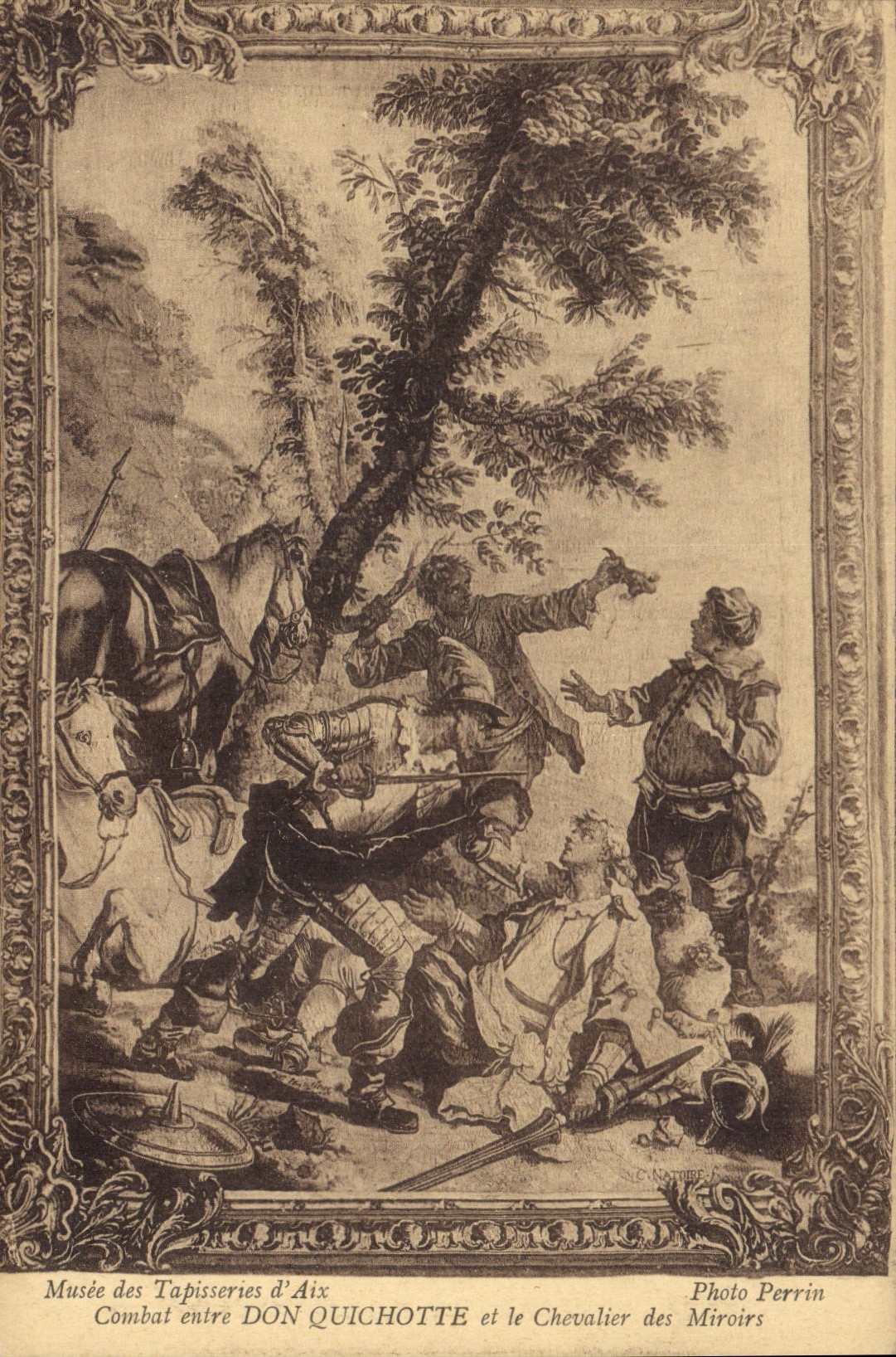 CPA Musee des d'Aix Tapisseries Combat entre Don Quichotte et le Chebalier des Miroirs 