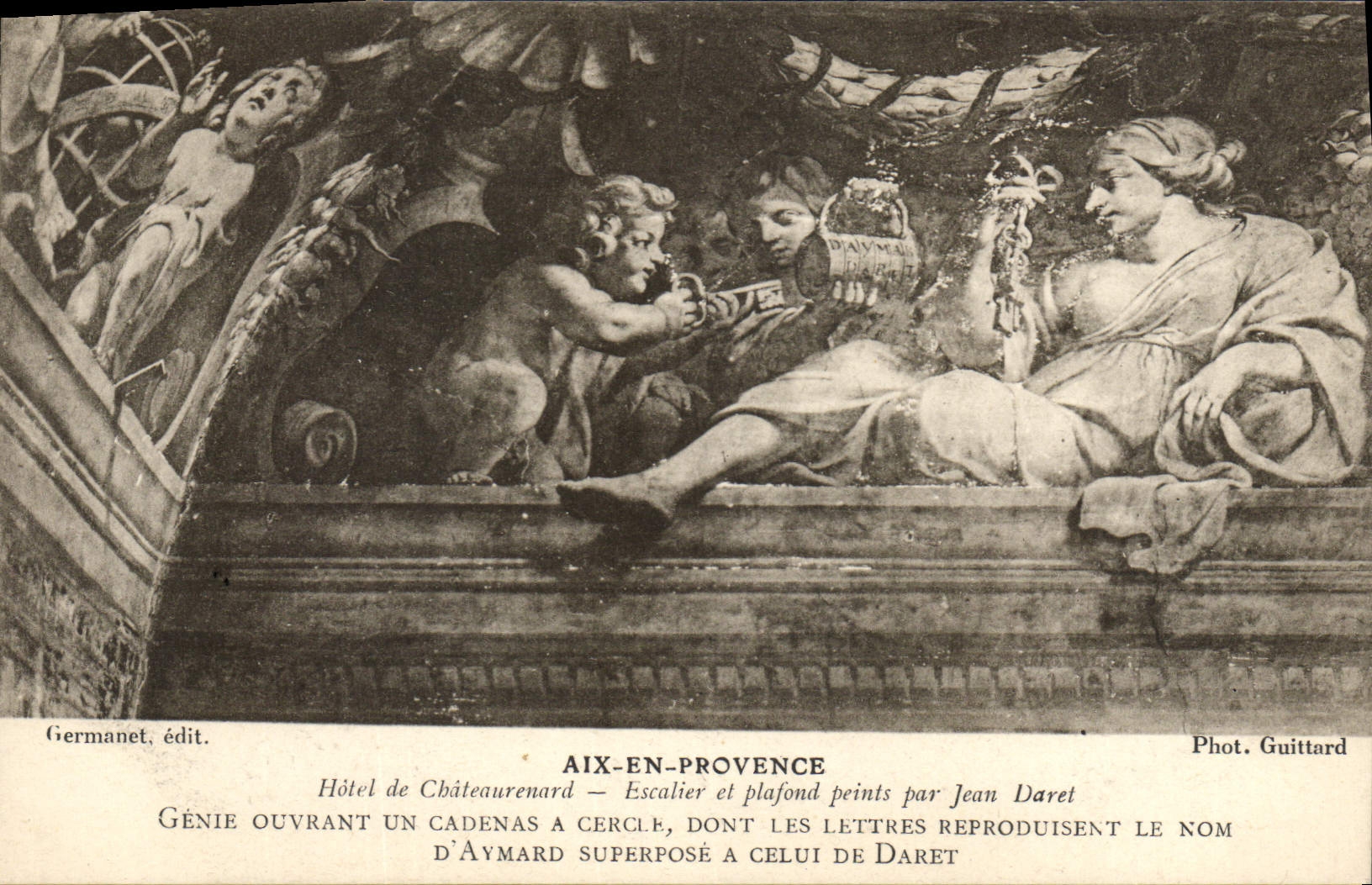 CPA Aix en Provence hotel de Chateaurenard Escalier et plafond peints par Jean Daret Genie ouvrant u