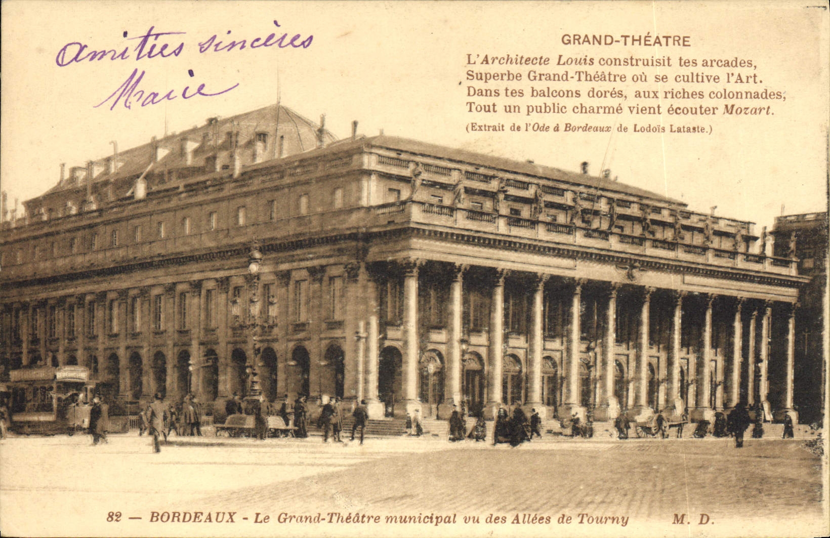 CPA Bordeaux le Grand Theatre Municipal vu des Allees de Tourny