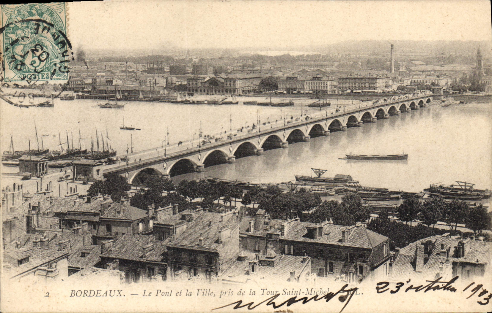 CPA Bordeaux le Pont et la Ville pris de la Tour Saint Michel 