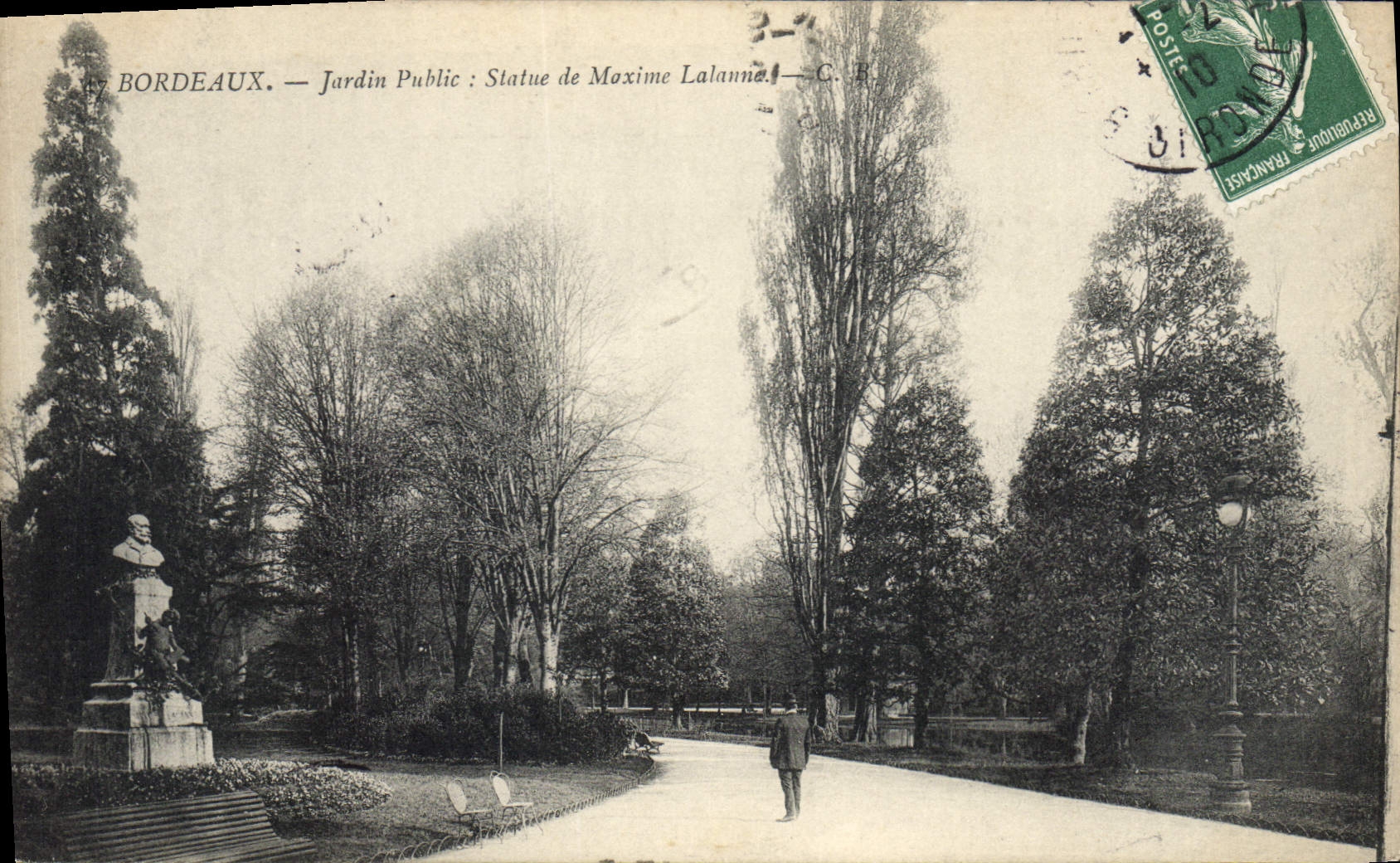 CPA Bordeaux jardin Public statue de Maxime Lalanne 