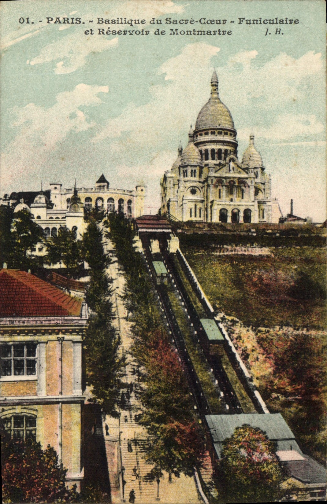 CPA Paris basilique du Sacre Coeur Funiculaire et Reservoir de Montmartre