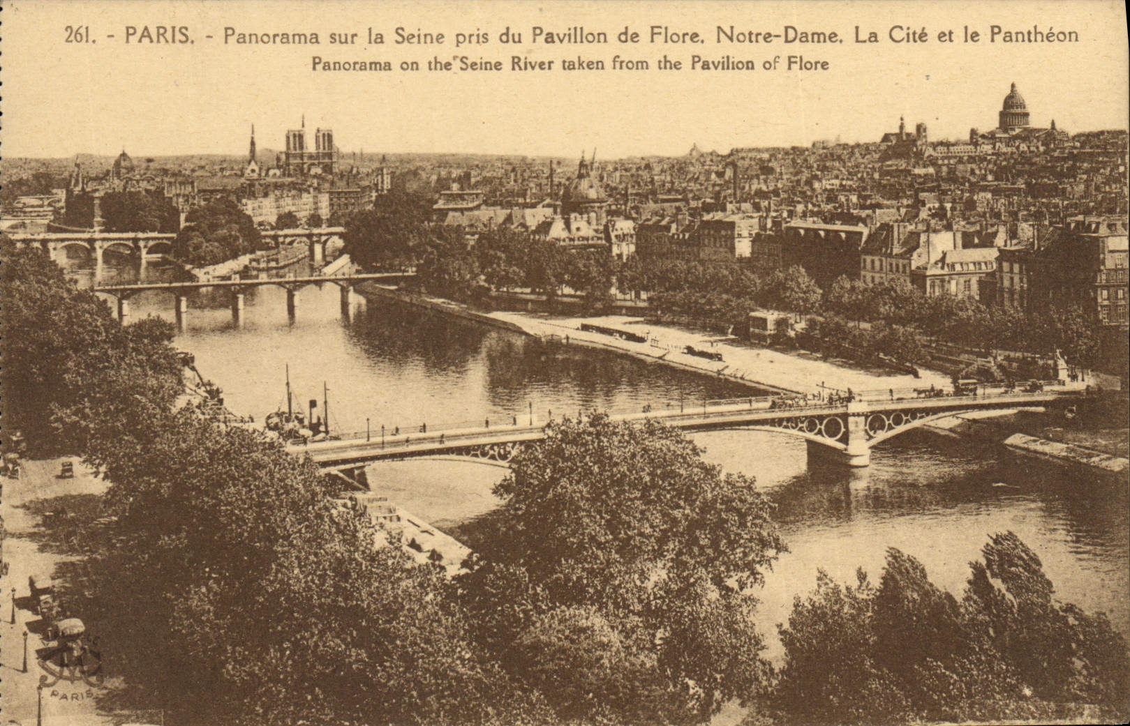 CPA Paris Panorama sur la Seine pris du Pavillon de Flore Notre Dame La Cite et le Pantheon