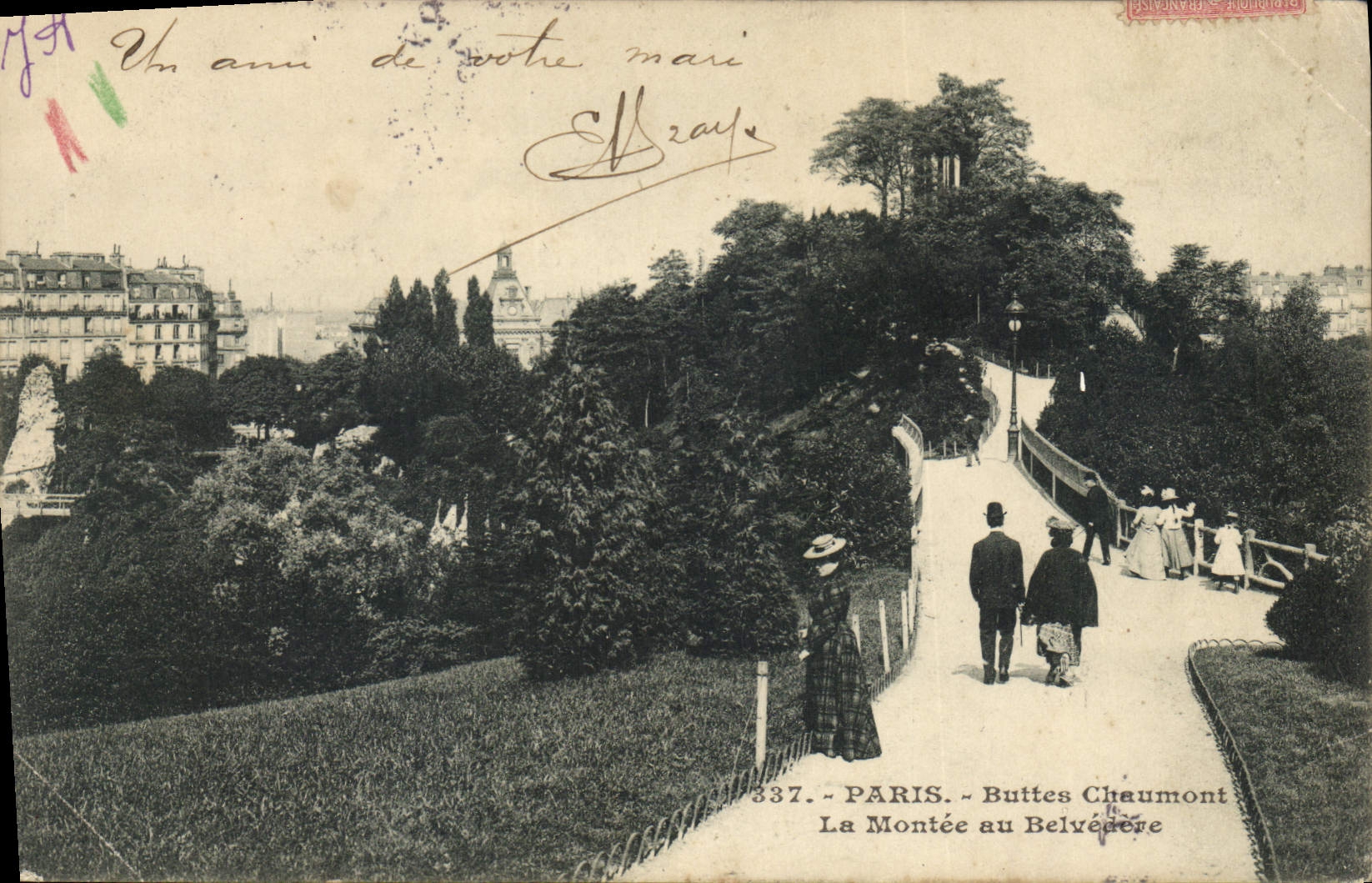 CPA Paris Buttes Chaumont La Montee au Belvedere