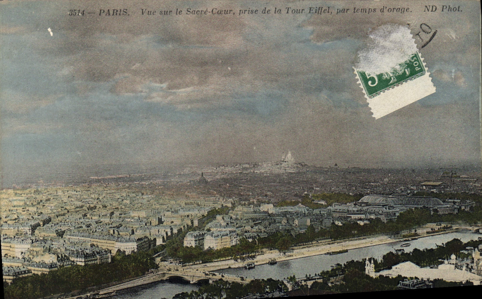 CPA Paris Vue sur le Sacre Coeur prise de la Tour Eiffel par temps d'orage 