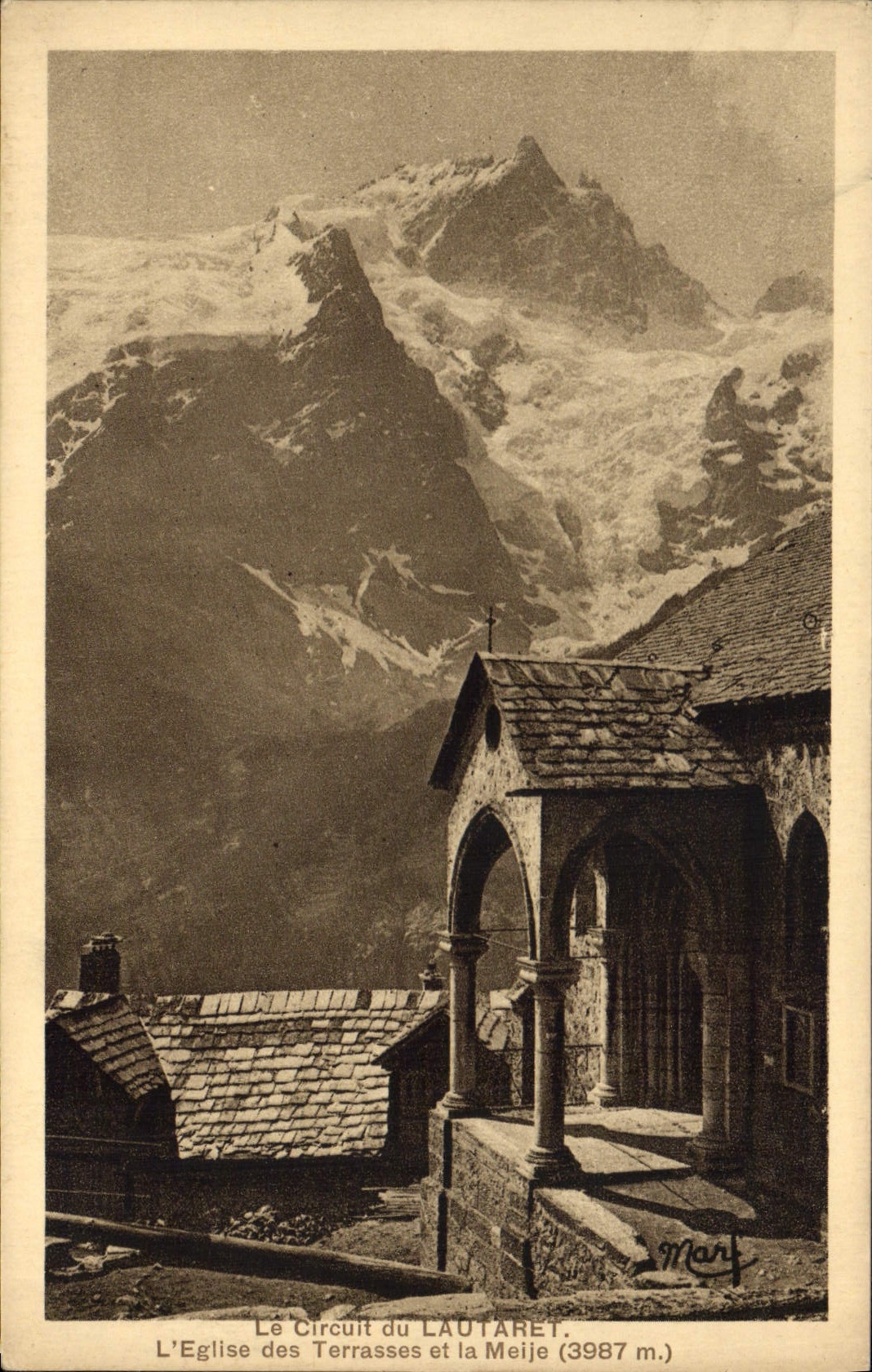 CPA Circuit du Lautaret L'Eglise des Terrasses et la Meije (3987 m)