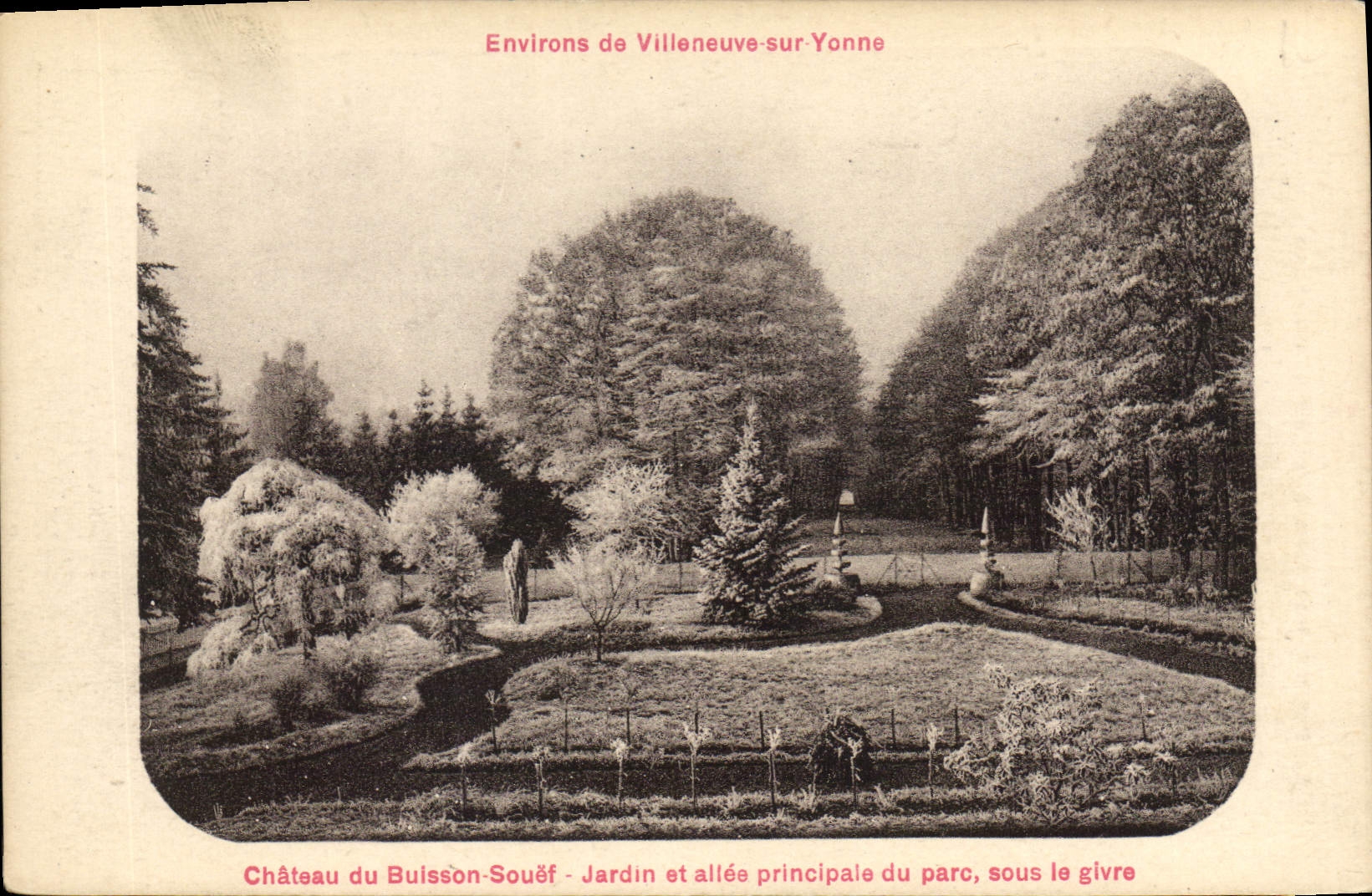 CPA Environs de Villeneuve sur Yonne Château du Buisson Souef Jardin et allee principale du parc sou