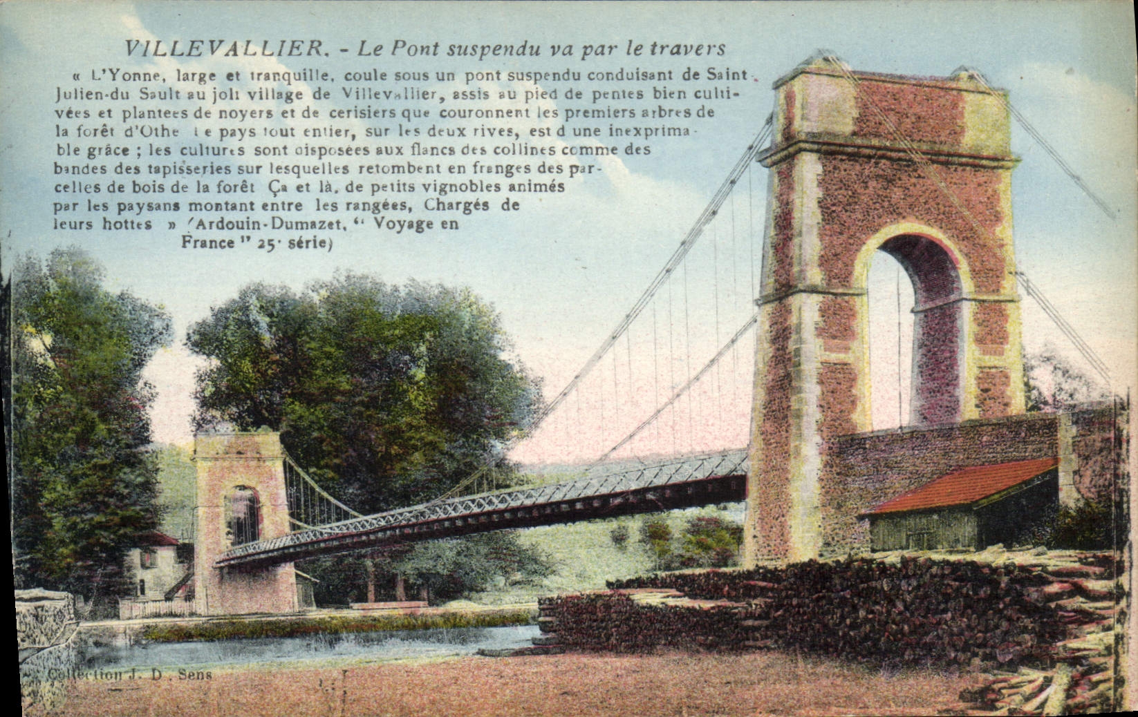 CPA Villevalier Le Pont suspendu va par le travers 