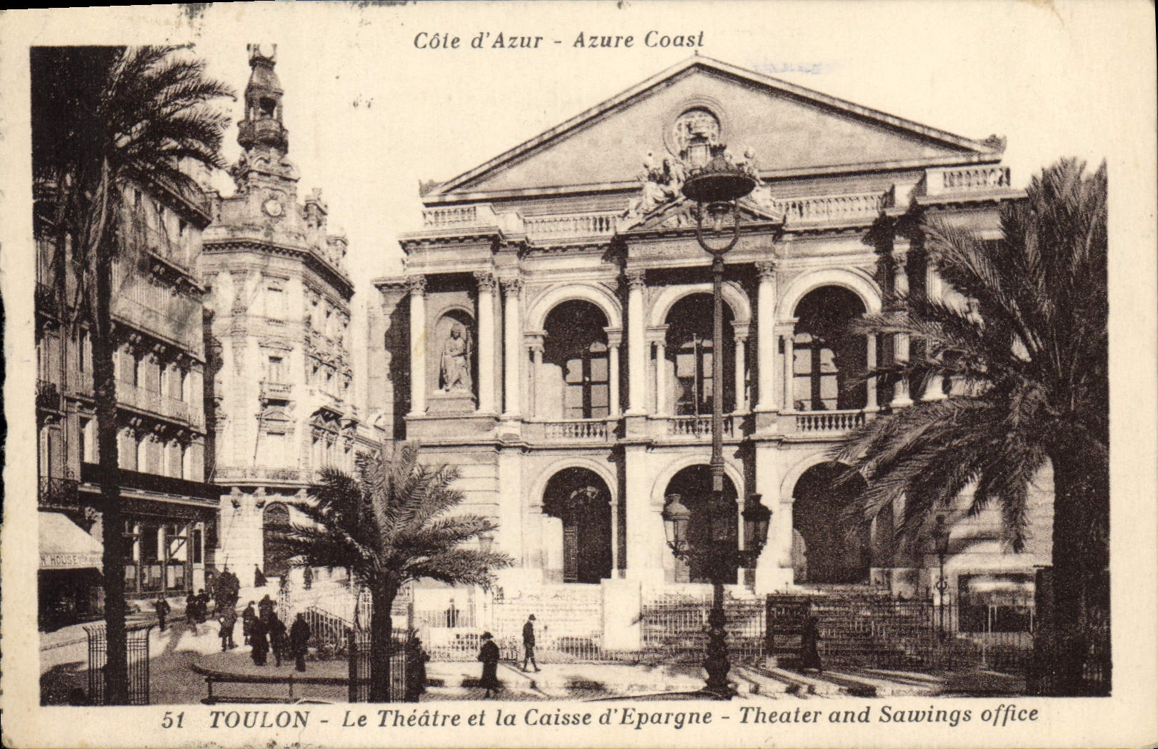 CPA Cote d'Azur Azure Coast Toulon Le Theatre et la Caisse d'Epargne