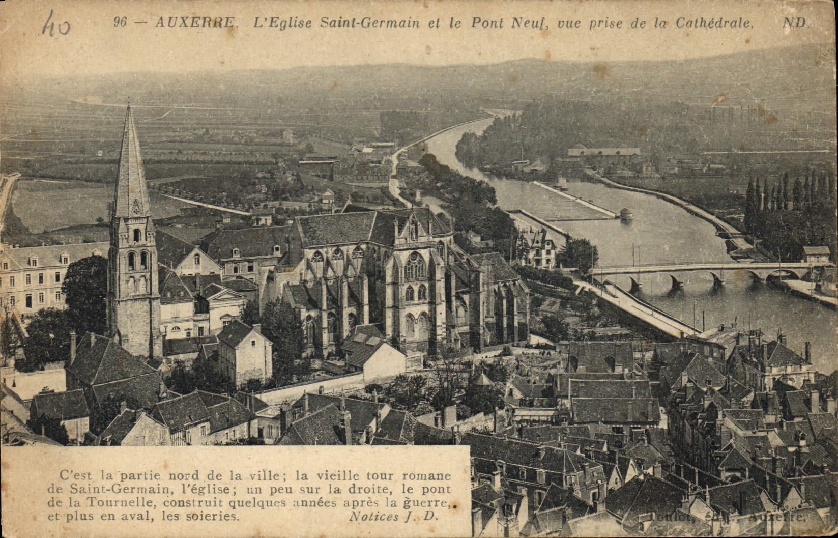 CPA Auxerre L'Eglise Saint germain et le Pont Neuf vue prise de la Cathedrale
