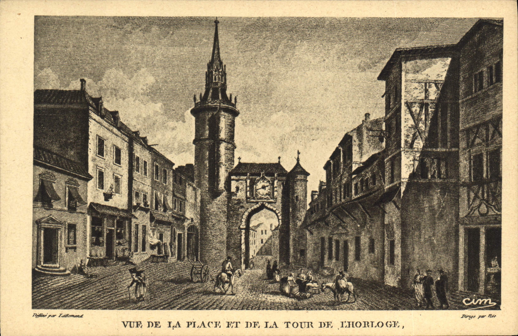 CPA Auxerre vue de la place et de la tour de l'Horloge 