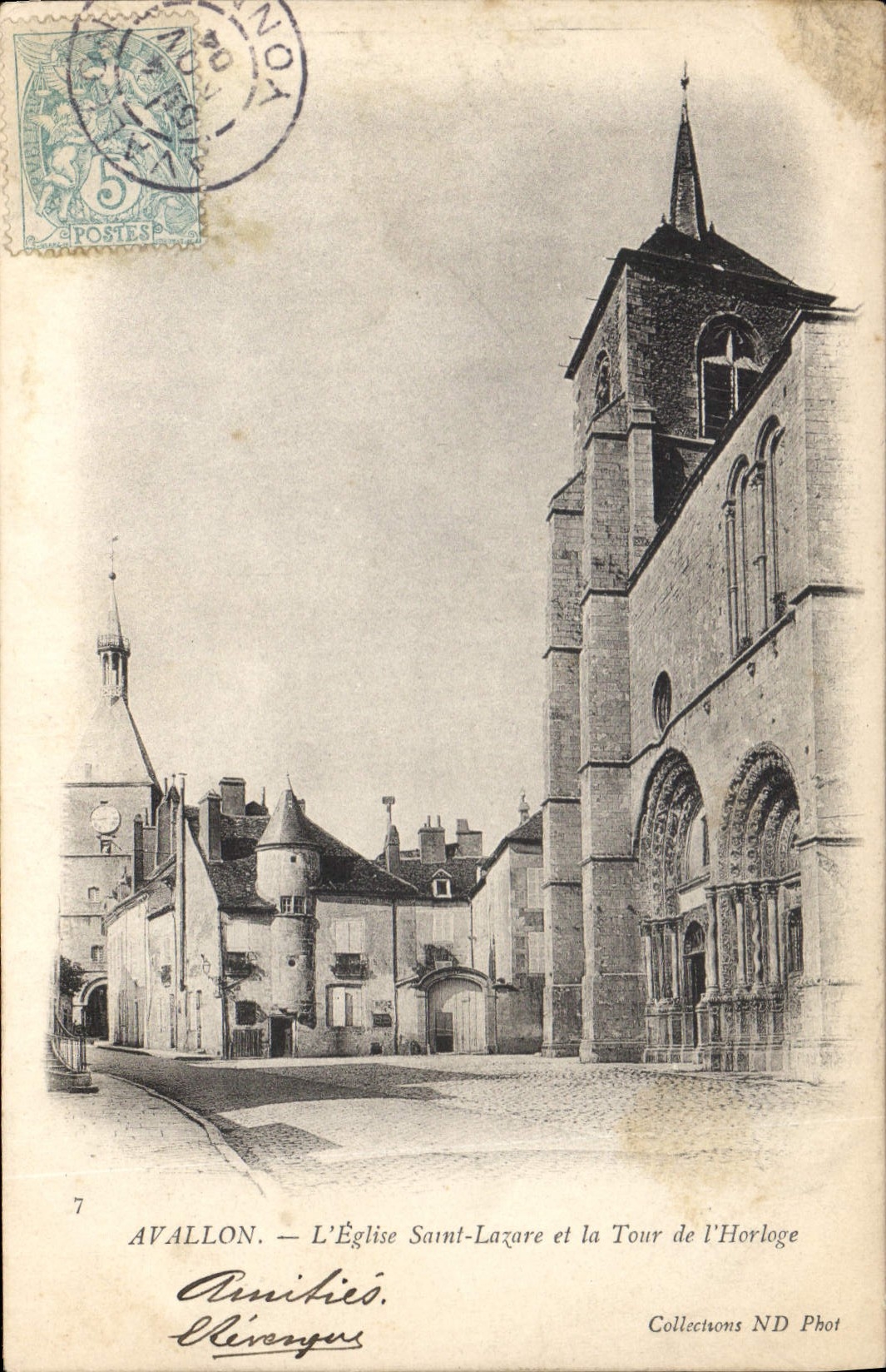 CPA Avallon l'Eglise Saint Lazare et la Tour de l'Horloge 