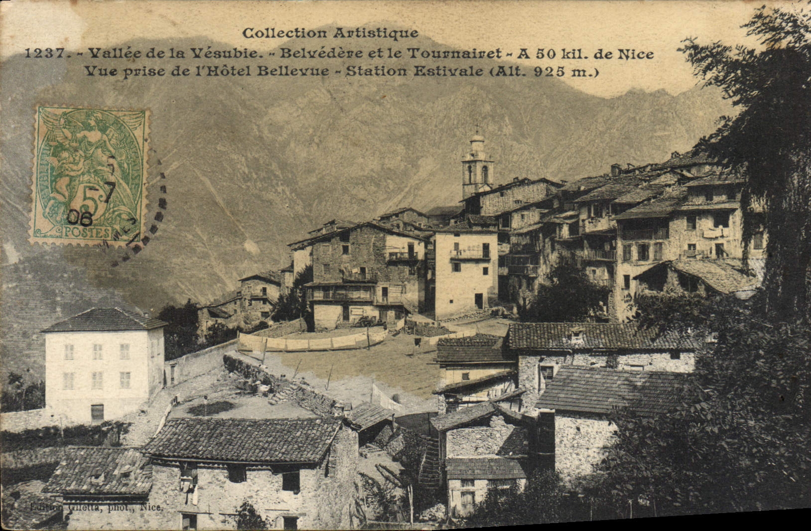CPA Collection Artistique Valle de la Vesuble Belvedere et le Tournairet Vue prise de l'Hotel Bellev