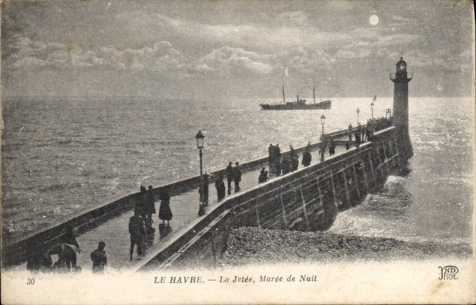 CPA Le Havre La Jetee Maree de Nuit Phare