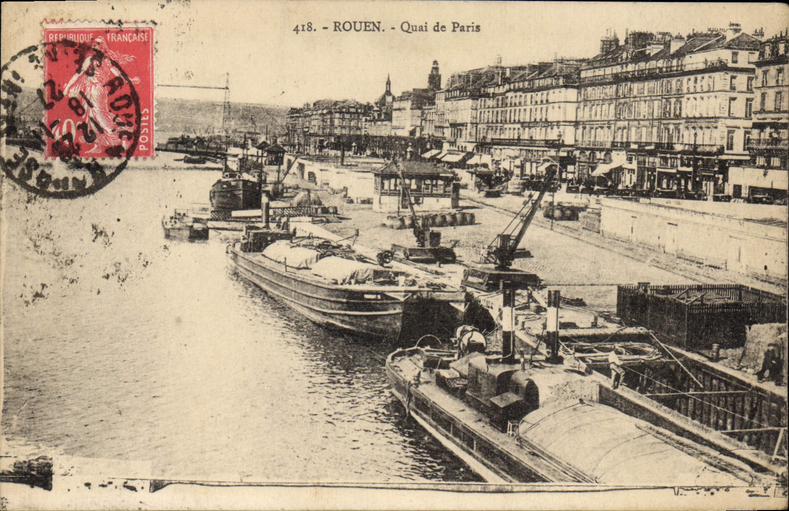 CPA Rouen Quai de Paris Bateaux