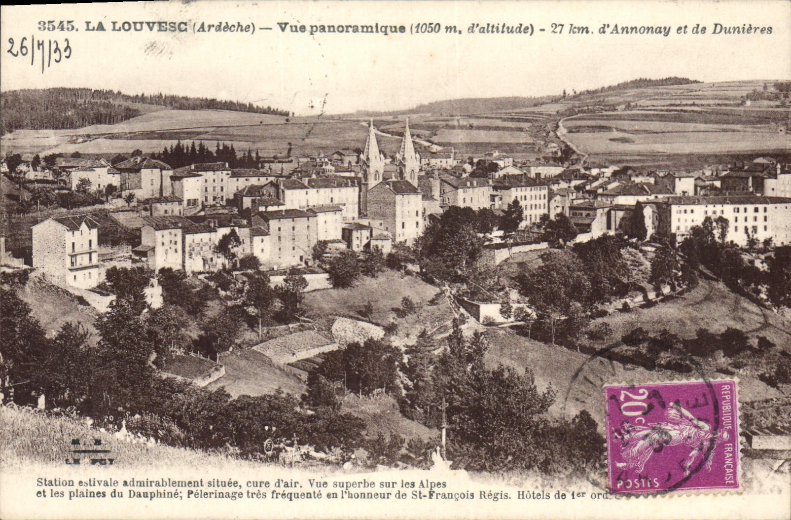 CPA La Louvesc Ardeche Vue panoramique et d'Annonay et de Dunieres 