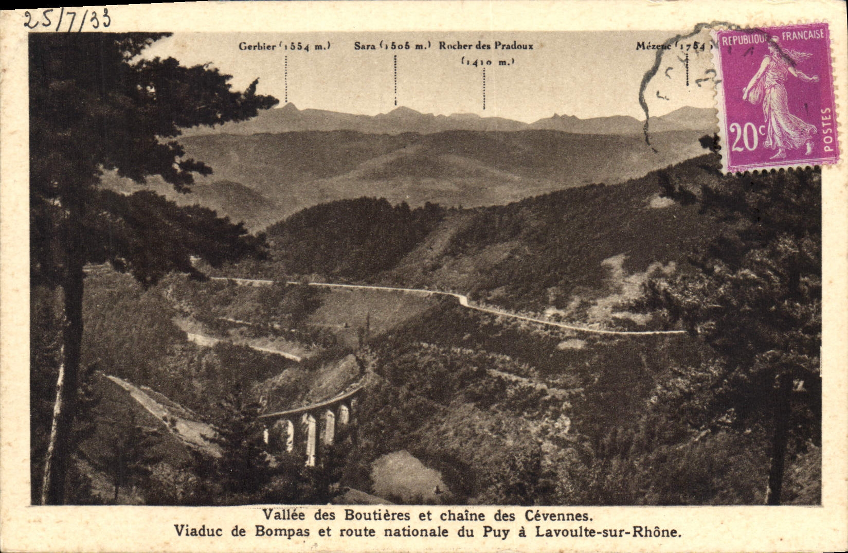 CPA Vallee des Boutieres et chaine des Cevennes Viaduc de Bompas et route nationale du Puy a Lavoult