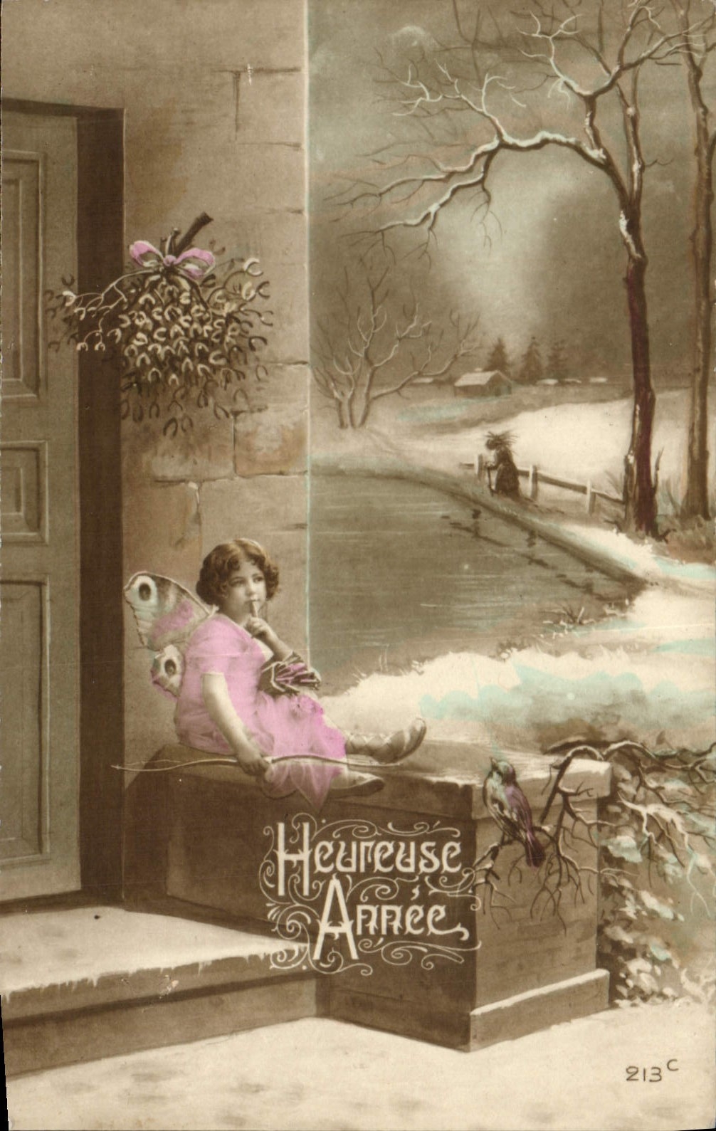 CPA Heureuse Annee Enfant Papillon
