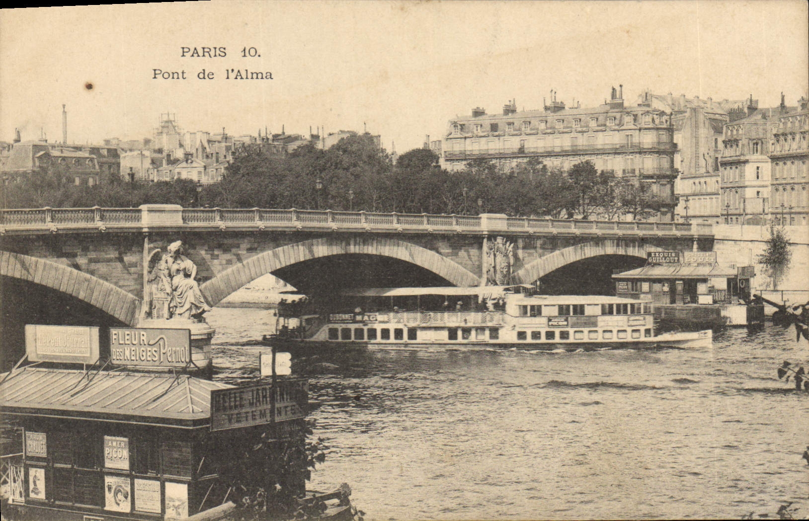 CPA Paris Pont de l'Alma Bateau
