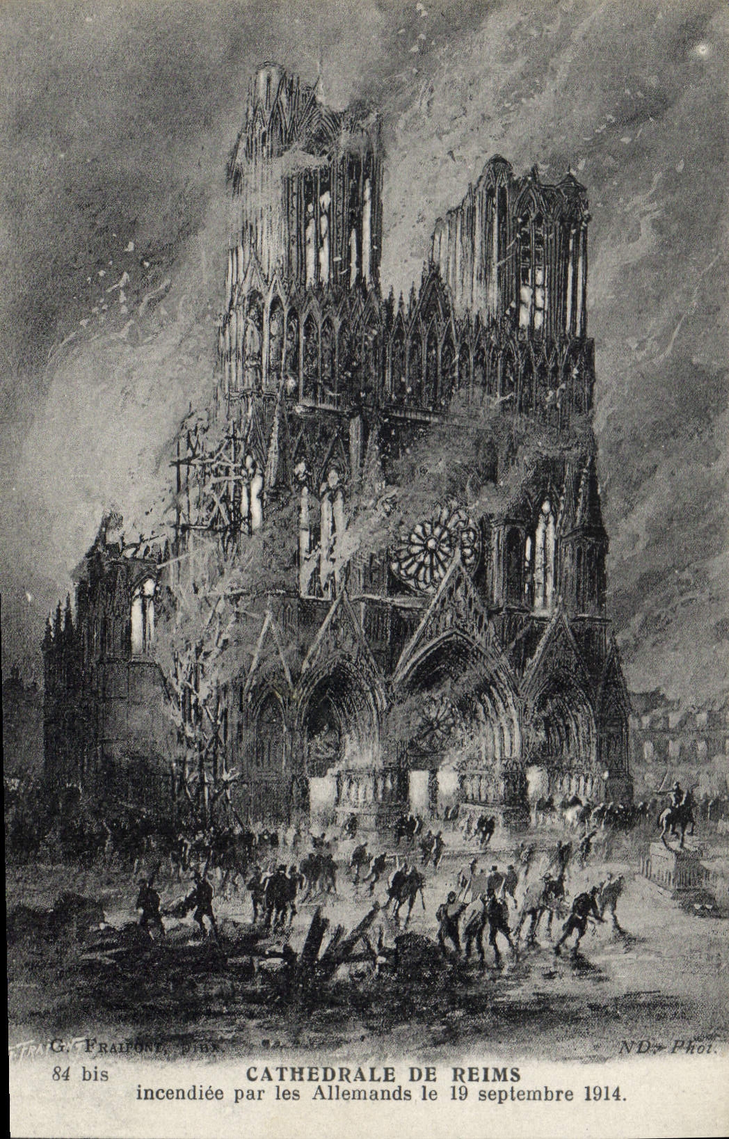 CPA Cathedrale de Reims incendie par les Allemands le 19 septembre 1914