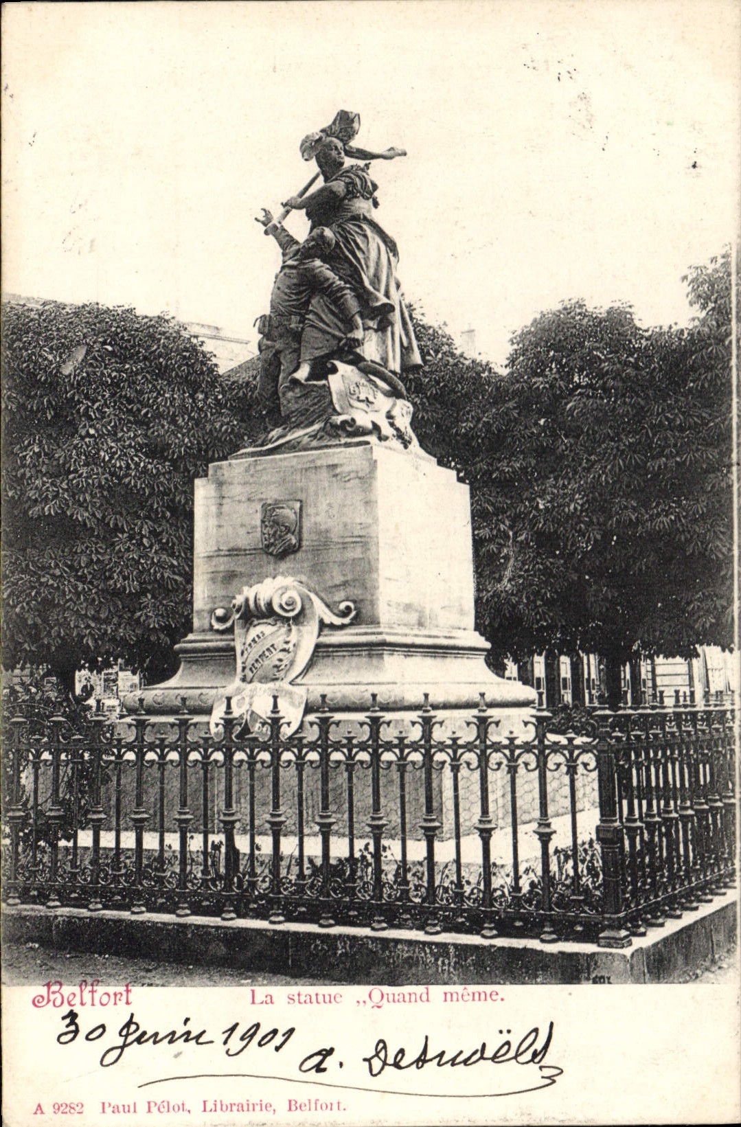 CPA Belfort La statue Quand meme 