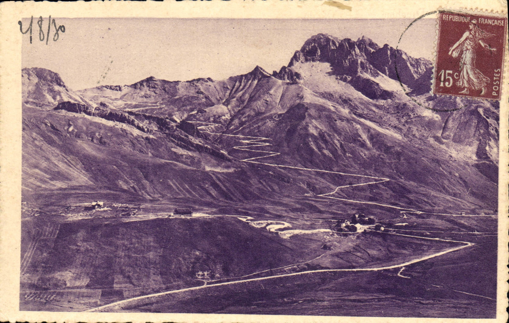 CPA Dauphine Le Col de Lautaret Les lacets du Galibier etle Grand Galibier 