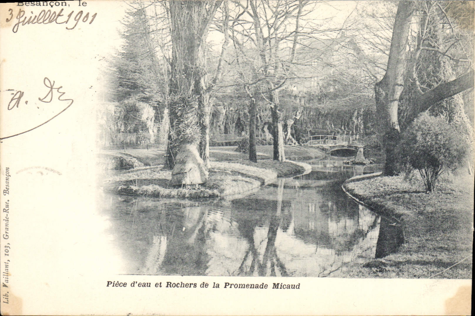 CPA Besancon Piece d'Eau et Rochers de la Promenade Micaud 