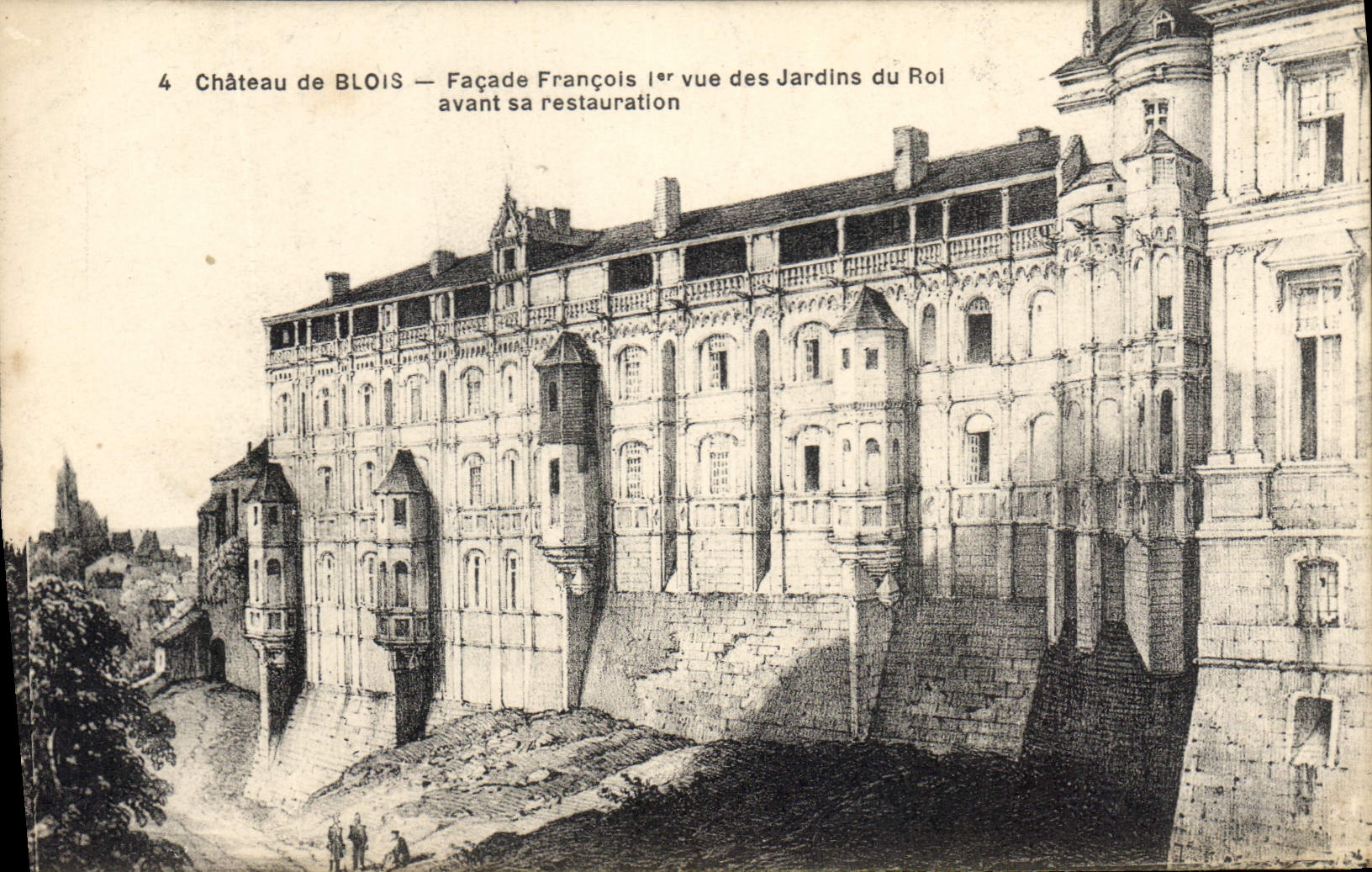 CPA Chateau de Blois Facade Francois Ier vue des jardins du Rol avant sa restauration 