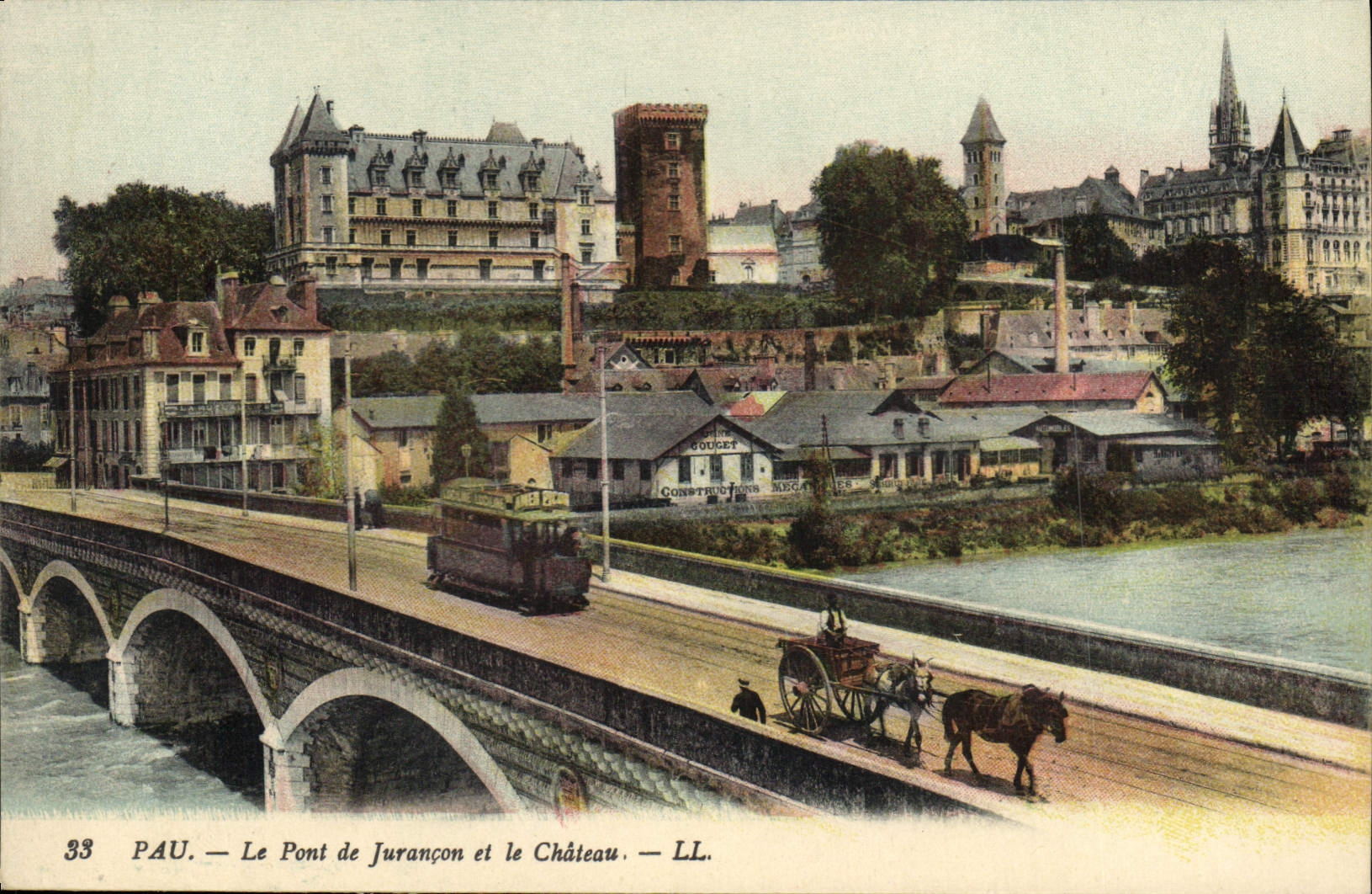CPA Pau le Pont de Jurancon et le Chateau Tramway