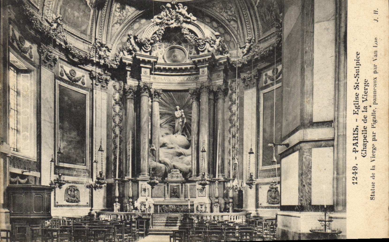 CPA Paris Eglise St Sulpice Chapelle de la Vierge statue de la vierge par Pigalle panneaux par Val L