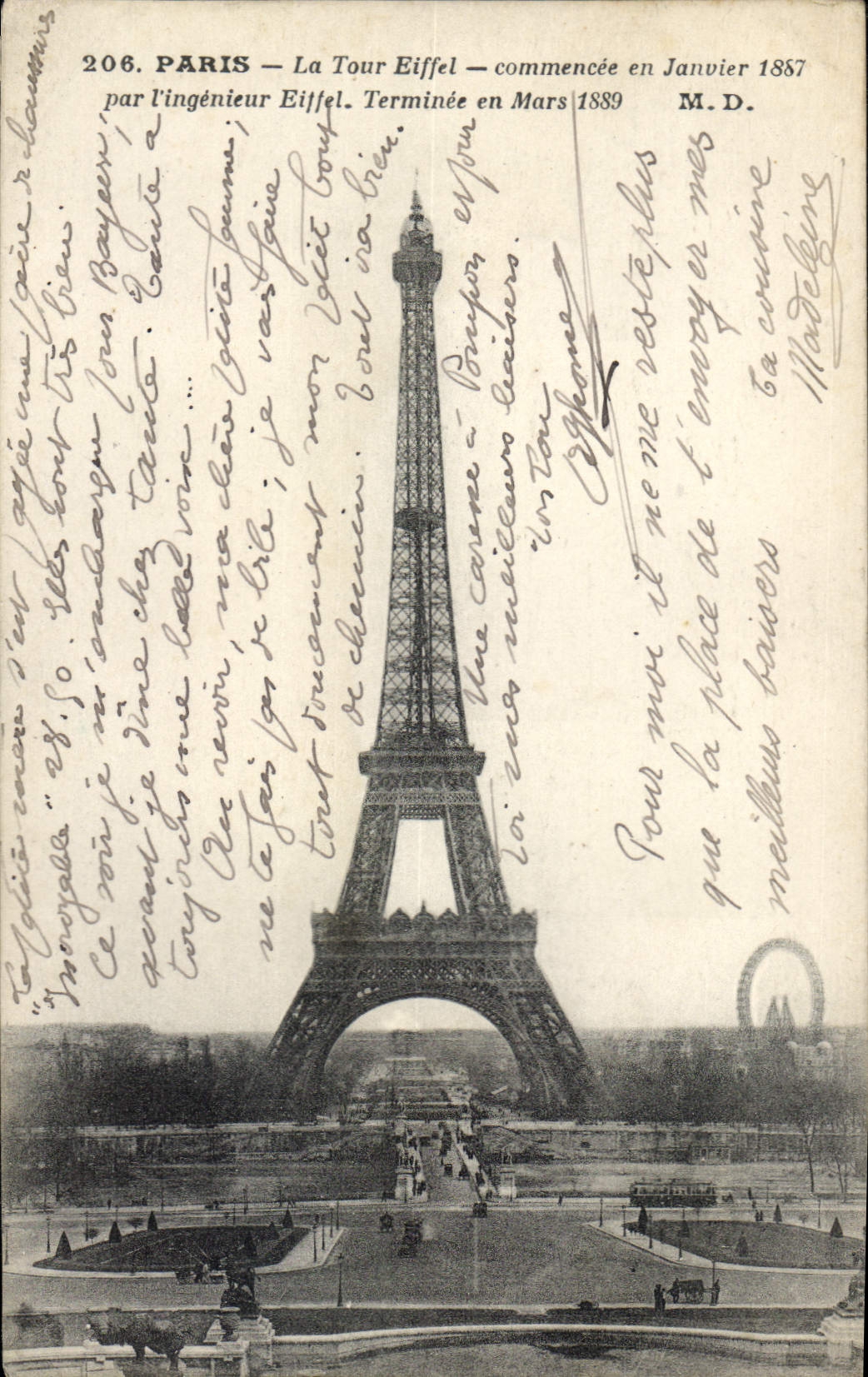 CPA Paris La Tour Eiffel commencee en Janvier 1887 par l'ingenieur Eiffel Terminee en Mars 1889 