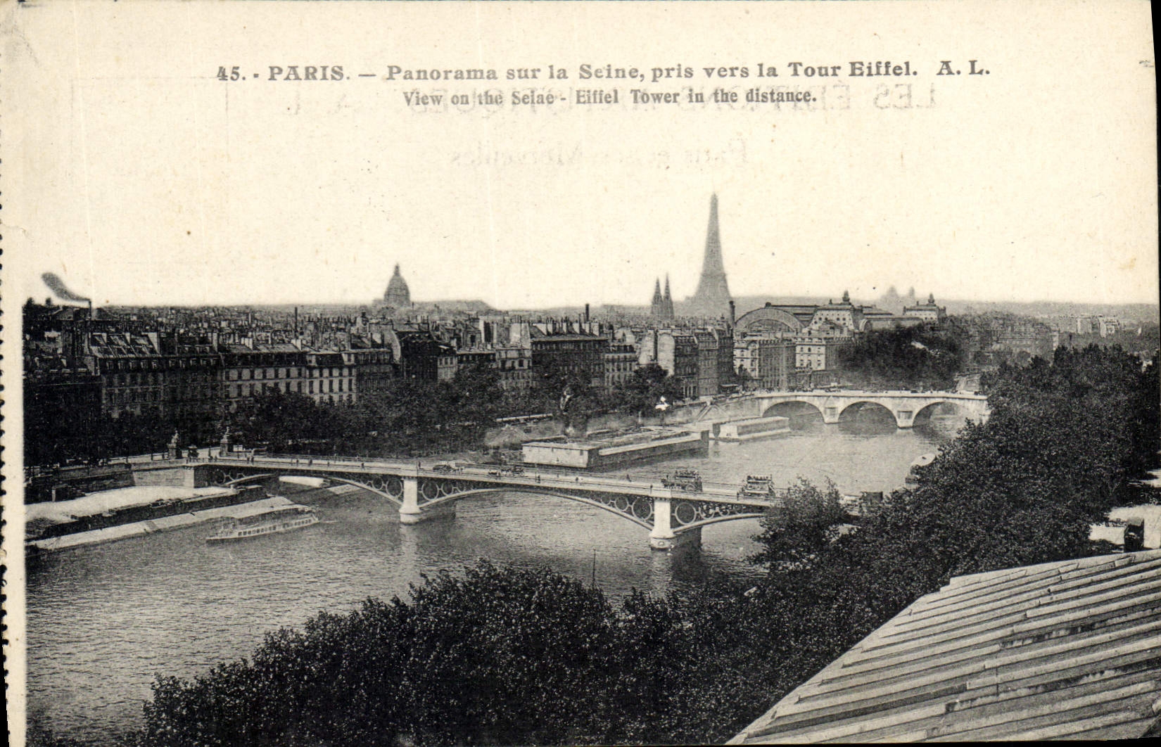 CPA Paris Panorama sur la Seine pris vers la Tour Eiffel 