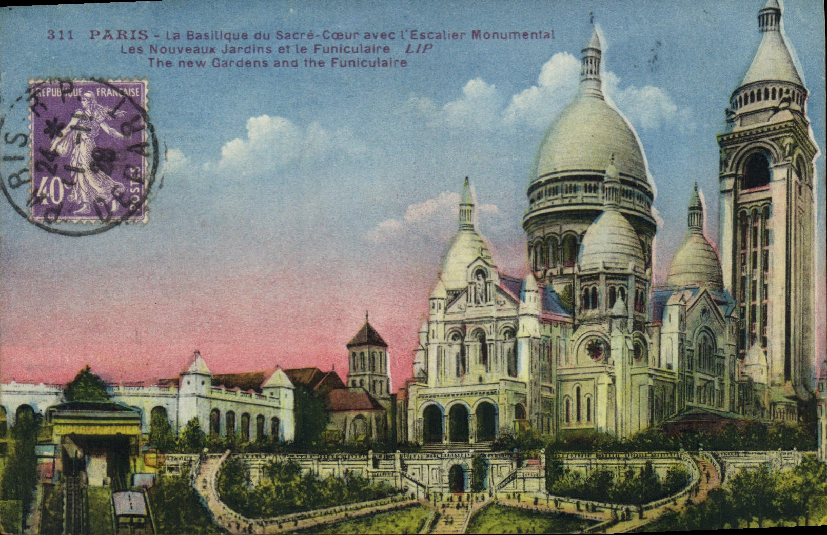 CPA Paris La Basilique du Sacre Coeur avec l'Escalier Monumentai Les Nouveaux Jardins 