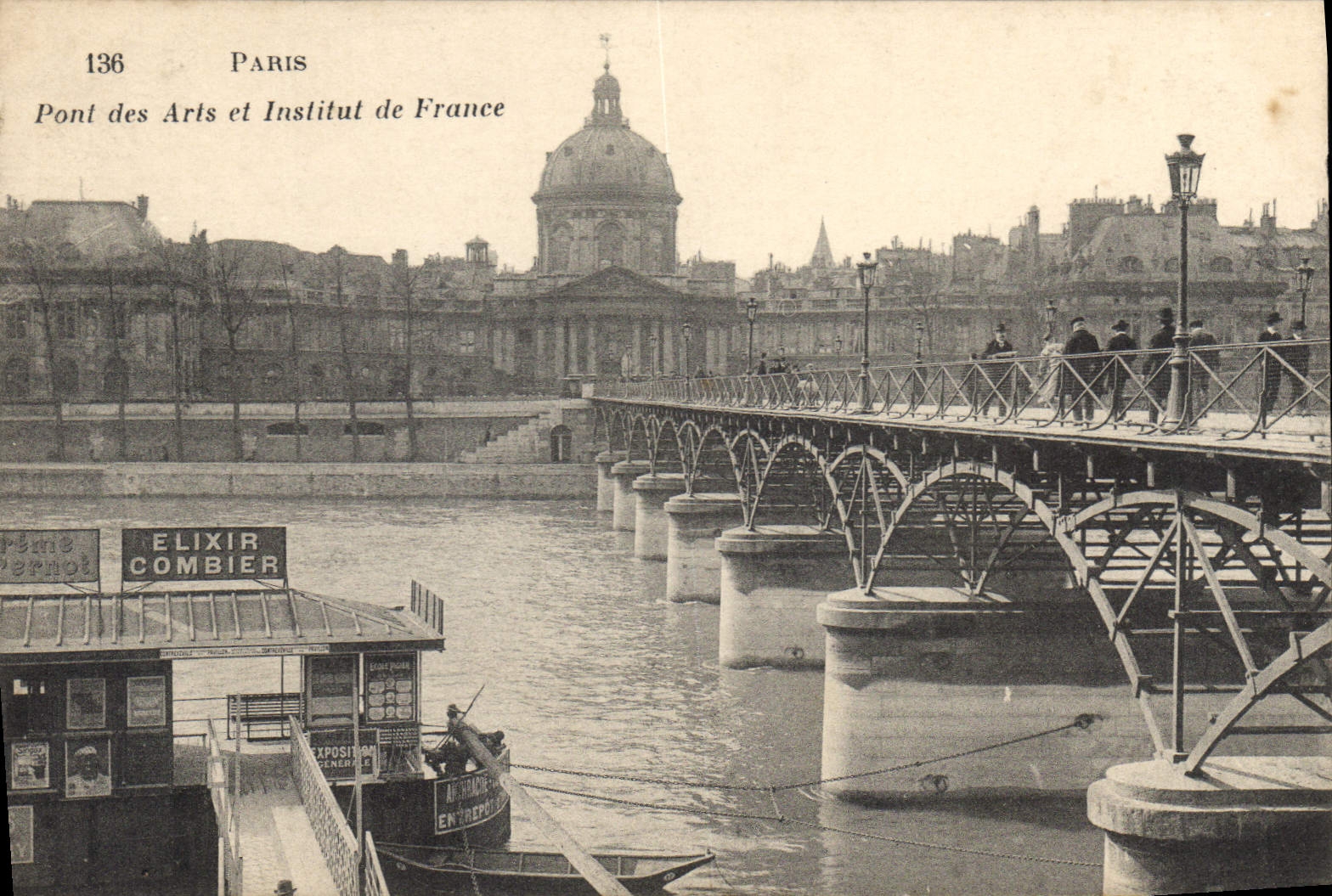 CPA Paris Pont des Arts et Institut de France Elixir Combier Bateau