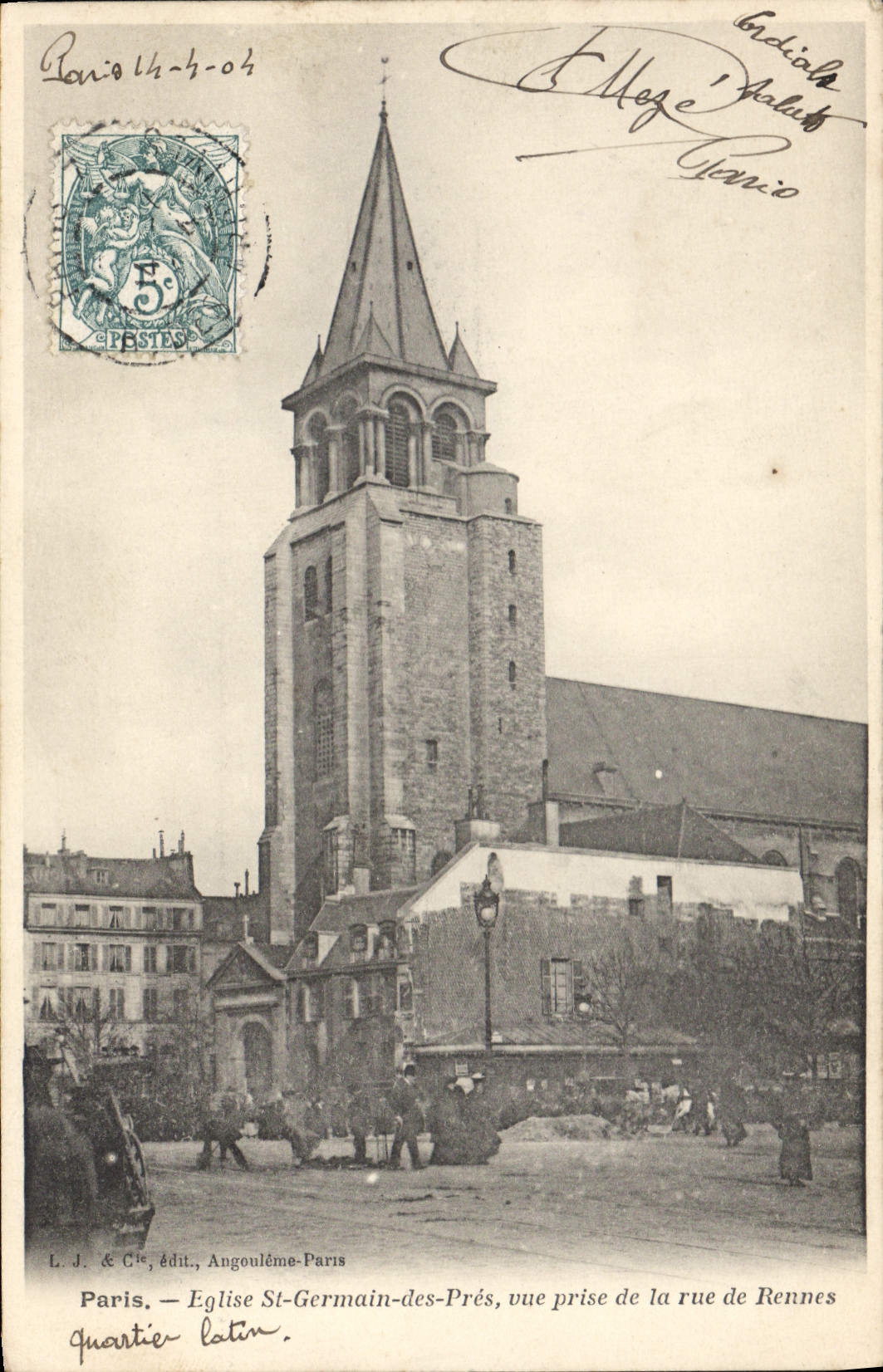 CPA Paris Eglise St Germain des Pres vue prise de la Rue de Rennes