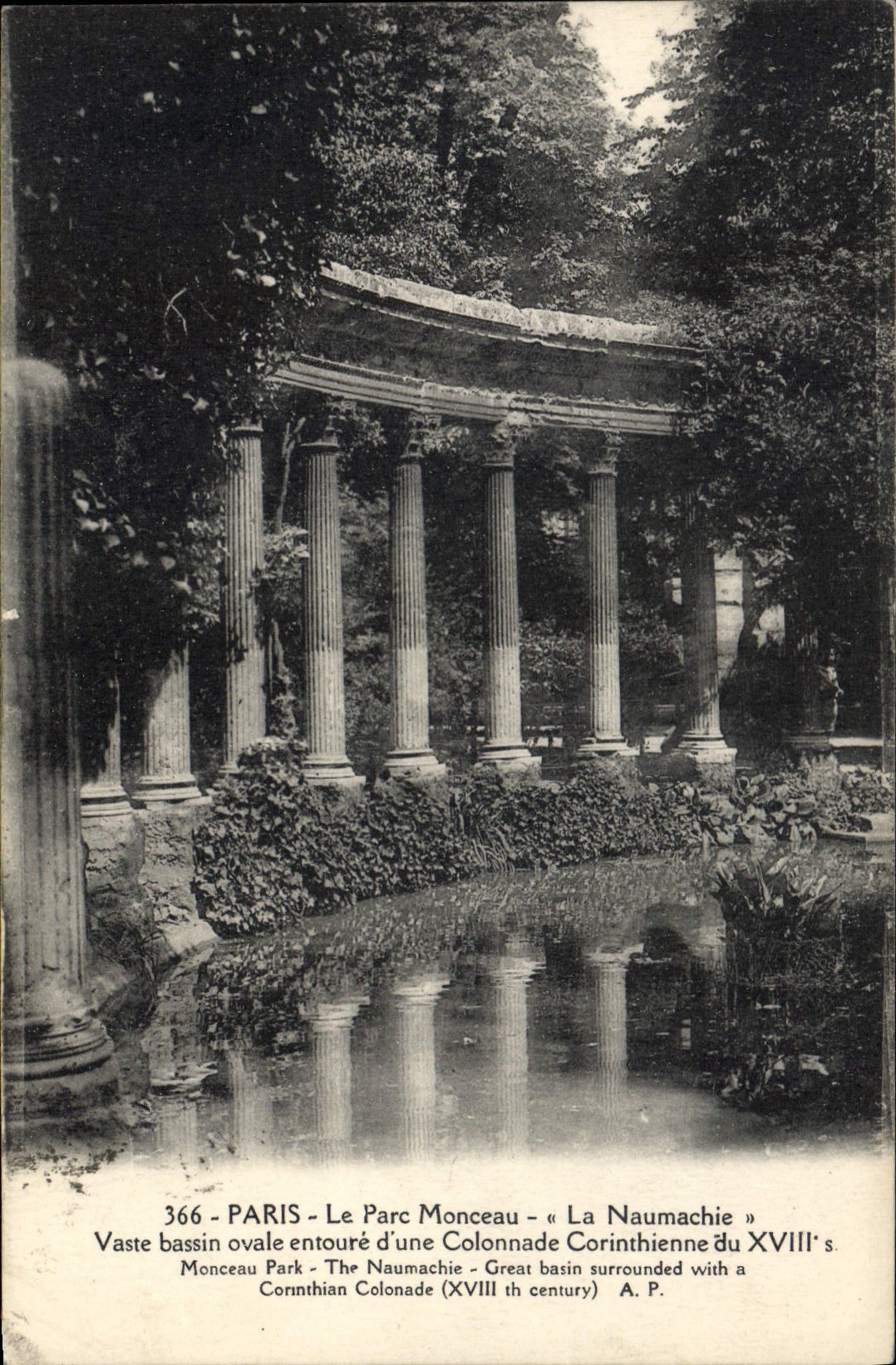 CPA Paris le Parc Monceau la Naumachie Vaste Bassin Oval entoure d'une Colonnade Corinthienne du XVI