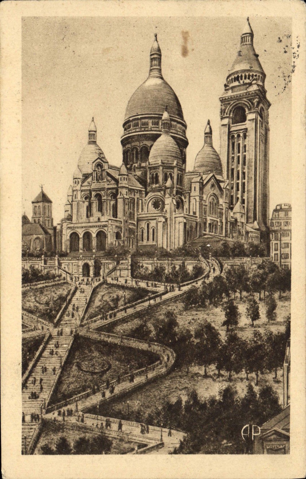 CPA Paris la Basilique du Sacre Coeur avec l'Escalier Monumental 