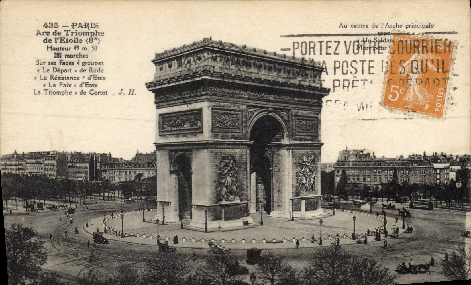 CPA Paris Arc de Triomphe de l'Etoile 8e arr sur ses faces 4 groupes le Depart de Rude la Resistance