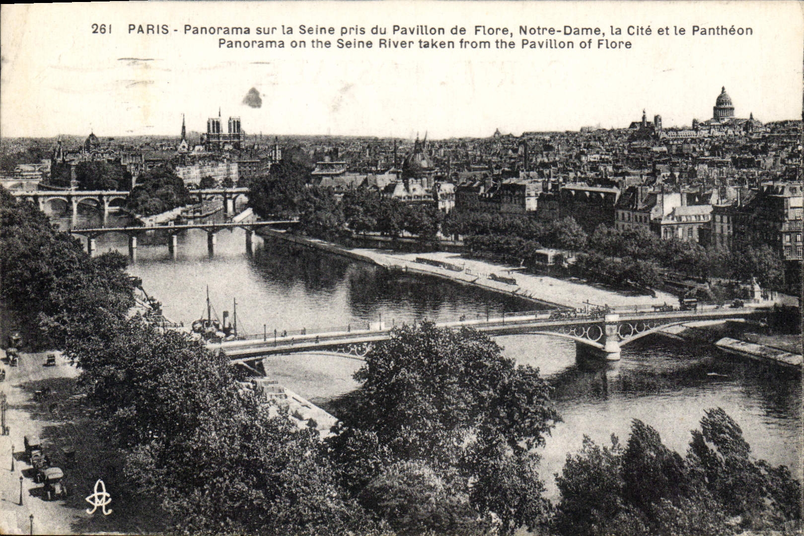 CPA Paris Panorama sur la Seine pris du Pavillon de Flore Notre Dame la Cite et le Pantheon