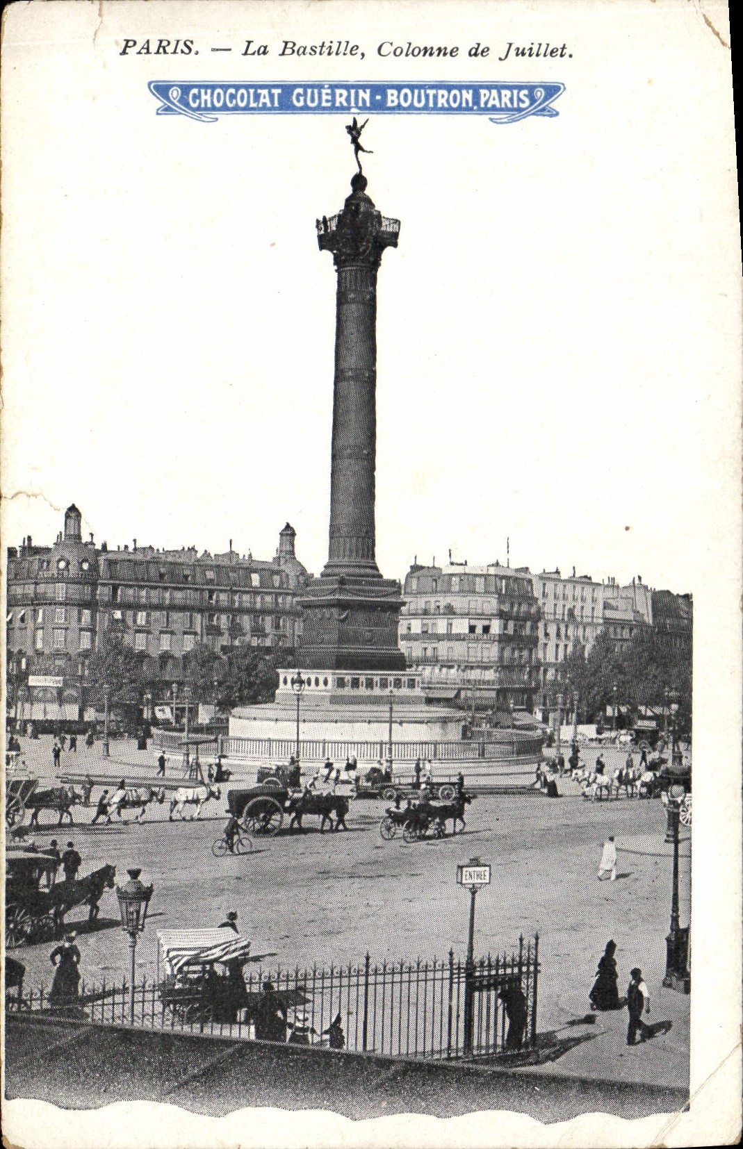 CPA Paris la Bastille Colonne de Juillet Chocolat Geuerin Boutron Paris 