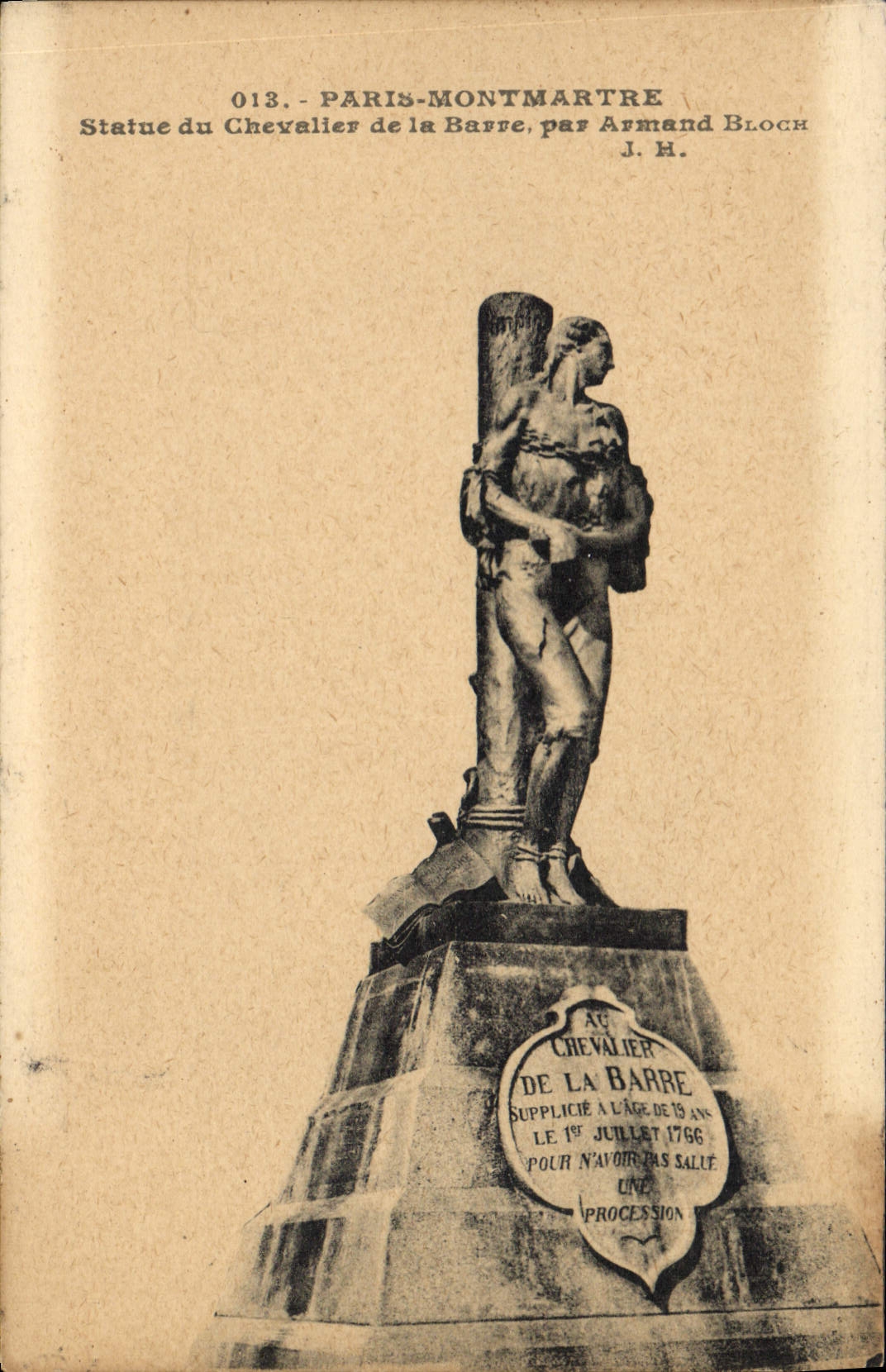 CPA Paris Montmartre statue de Chevalier de la Barre par Armand Block