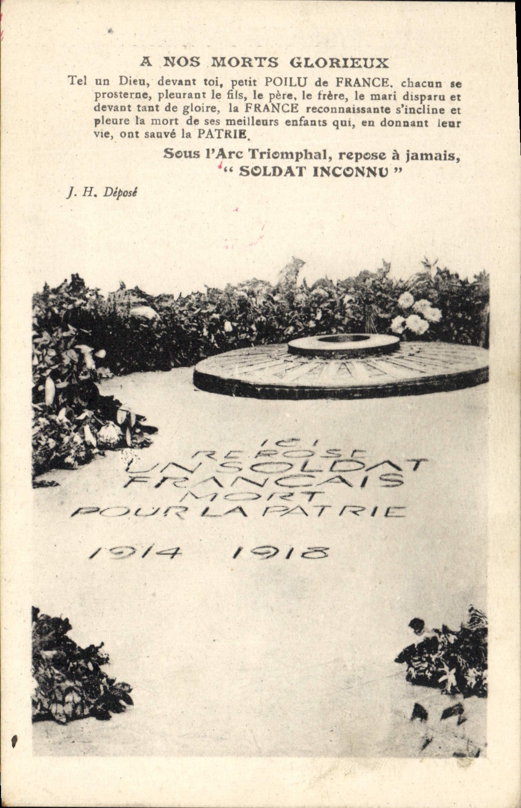 CPA Sous l'Arc Triomphal repose a jamais Soldat Inconnu 
