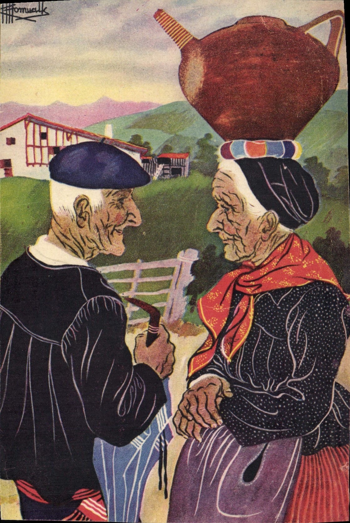 CPA En Parcourant le Pays Basque Deux bons Vieux Dos Viejecillos 