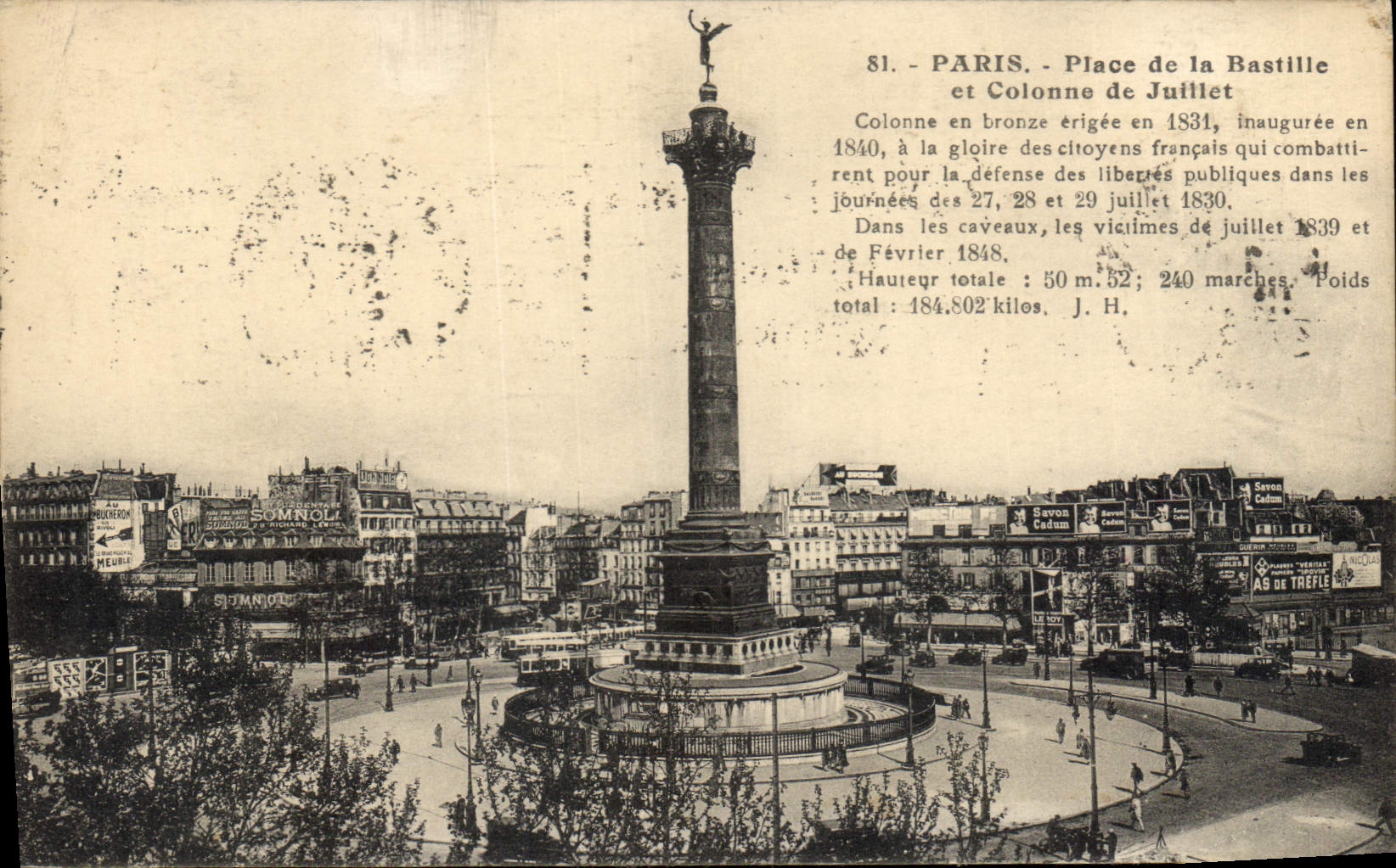 CPA Paris Place de Bastille et Colonne de Juillet 