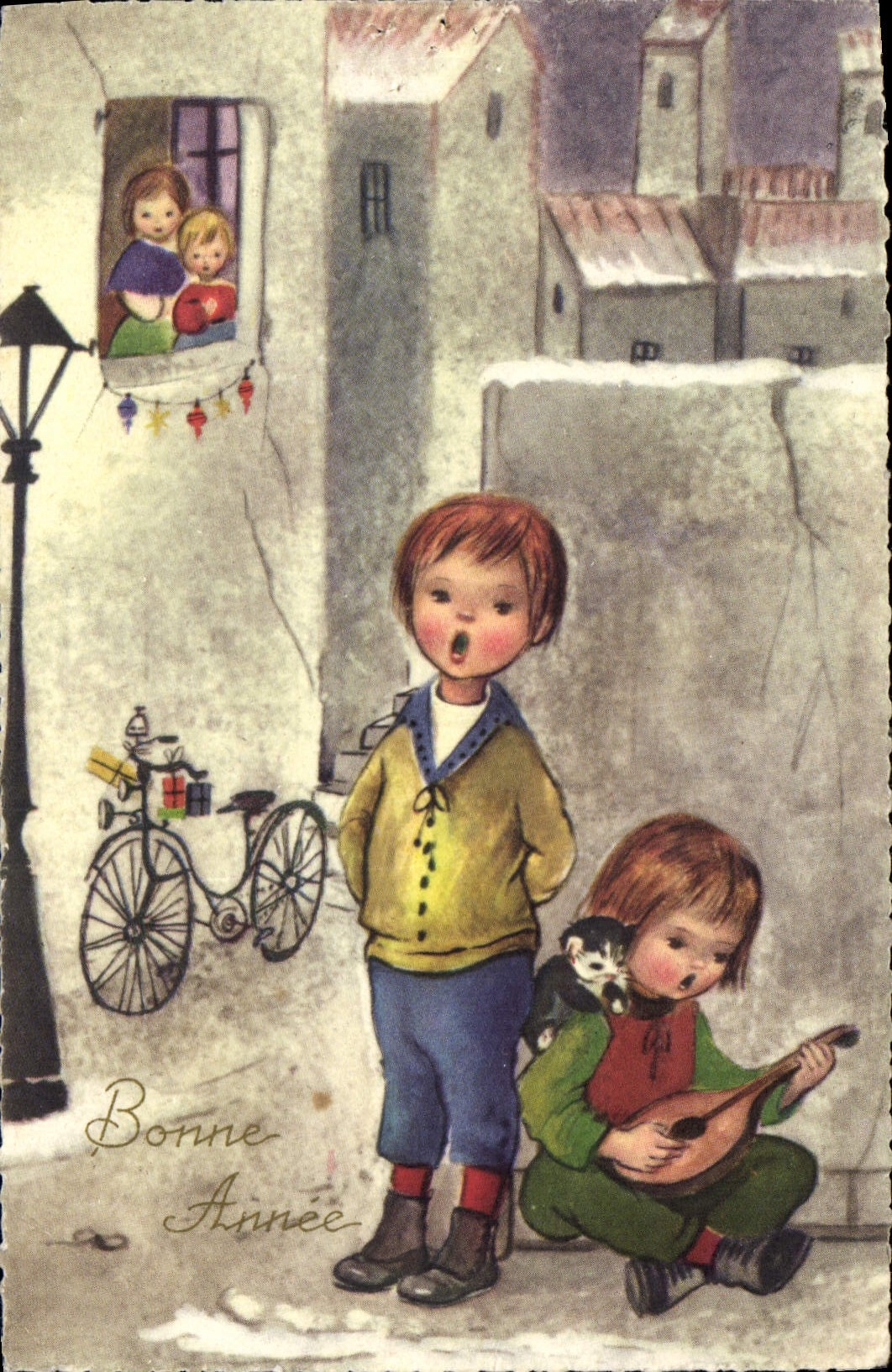 CPA Bonne Annee Enfants Velo Cycle