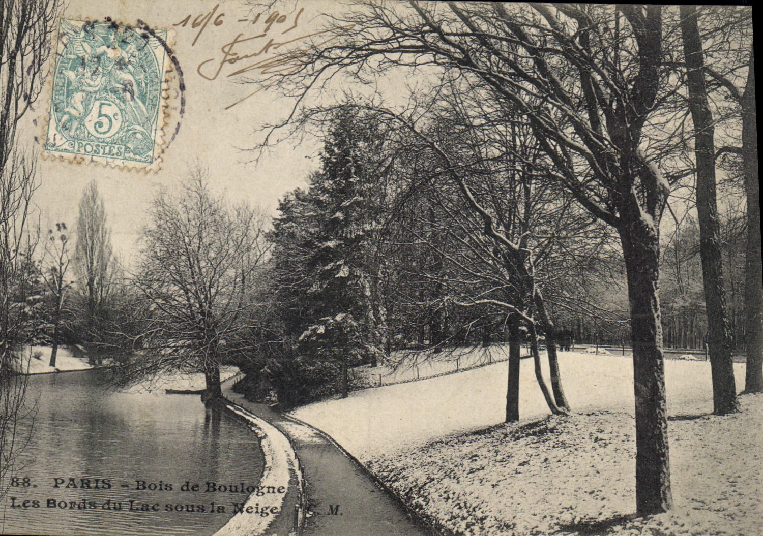 CPA Paris Bois de Boulogne Les Bords du Lac sous la Neige