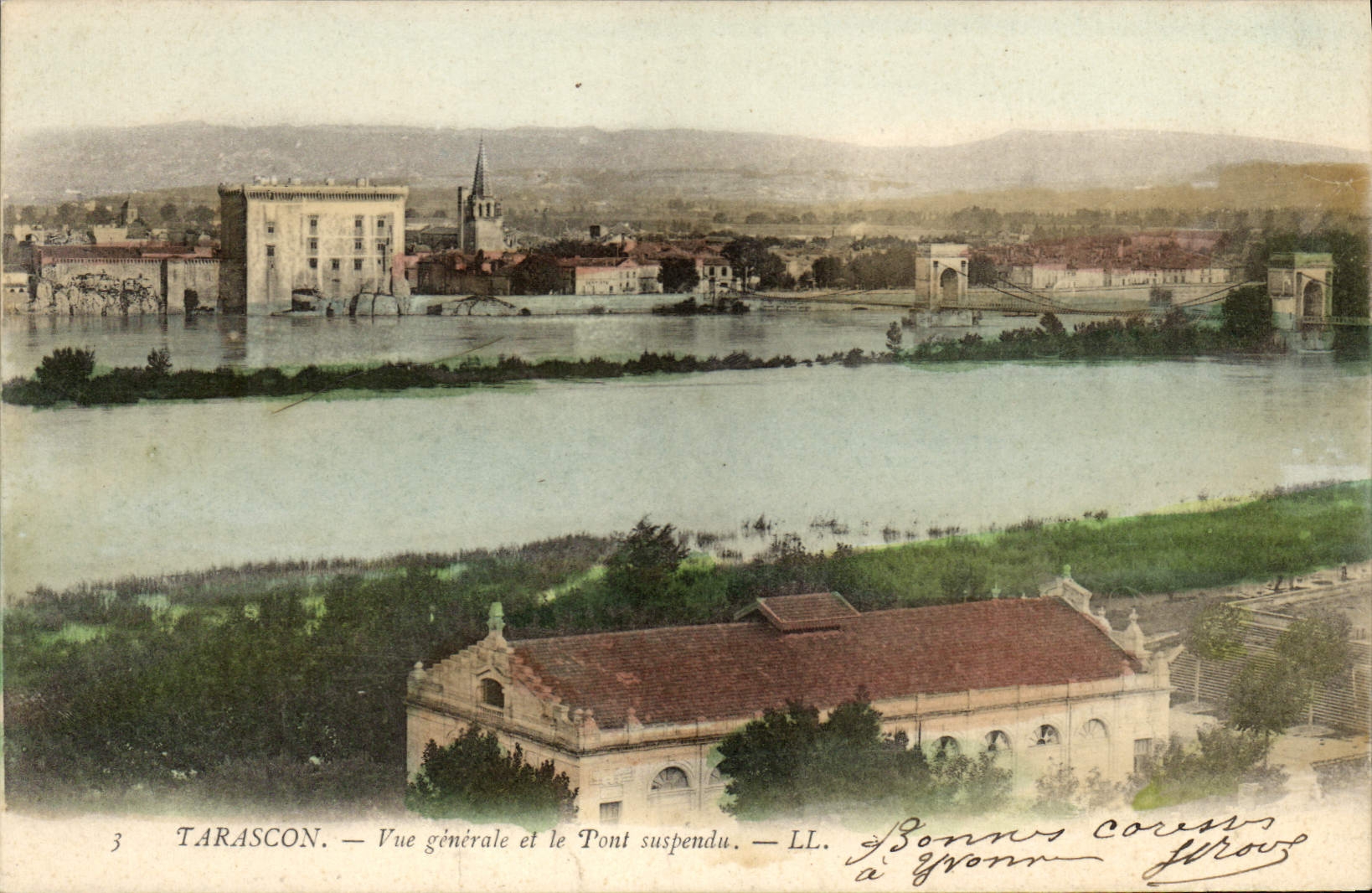 CPA Tarascon vue generale et le Pont suspendu